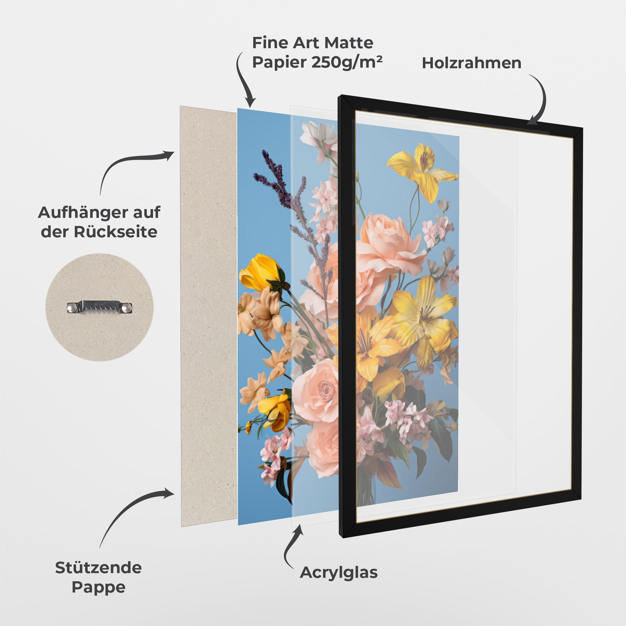 Gerahmte Poster Flower Mix On Blue mockup 1