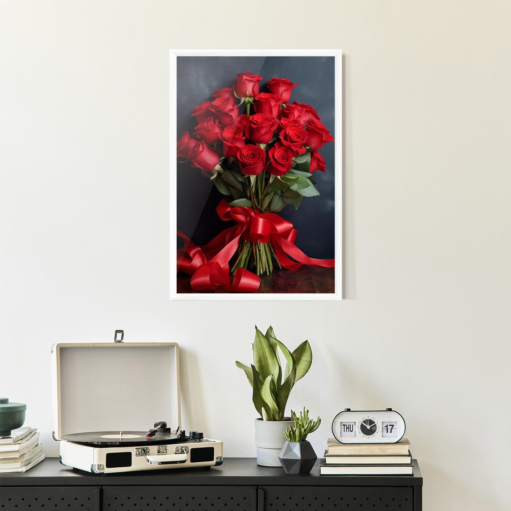 Gerahmte Poster Beautiful Red Roses Bouquet mockup 2