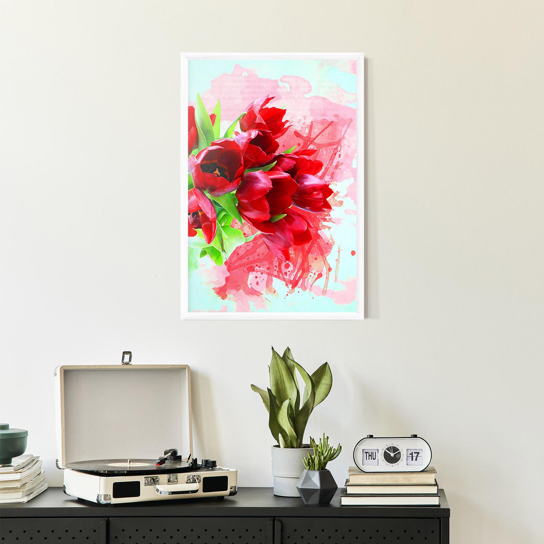 Gerahmte Poster Red Tulips Bouquet mockup 2