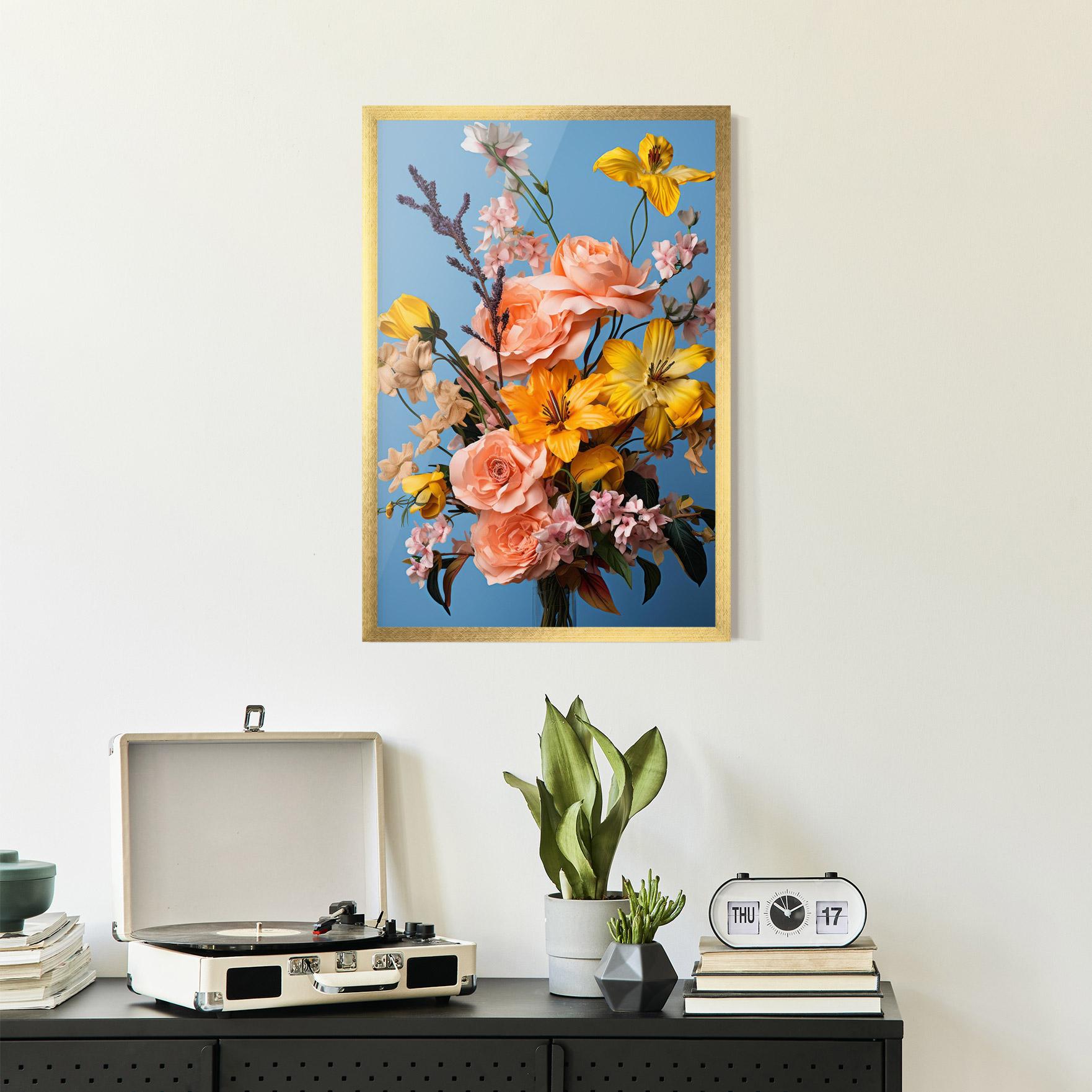 Gerahmte Poster Flower Mix On Blue mockup 2
