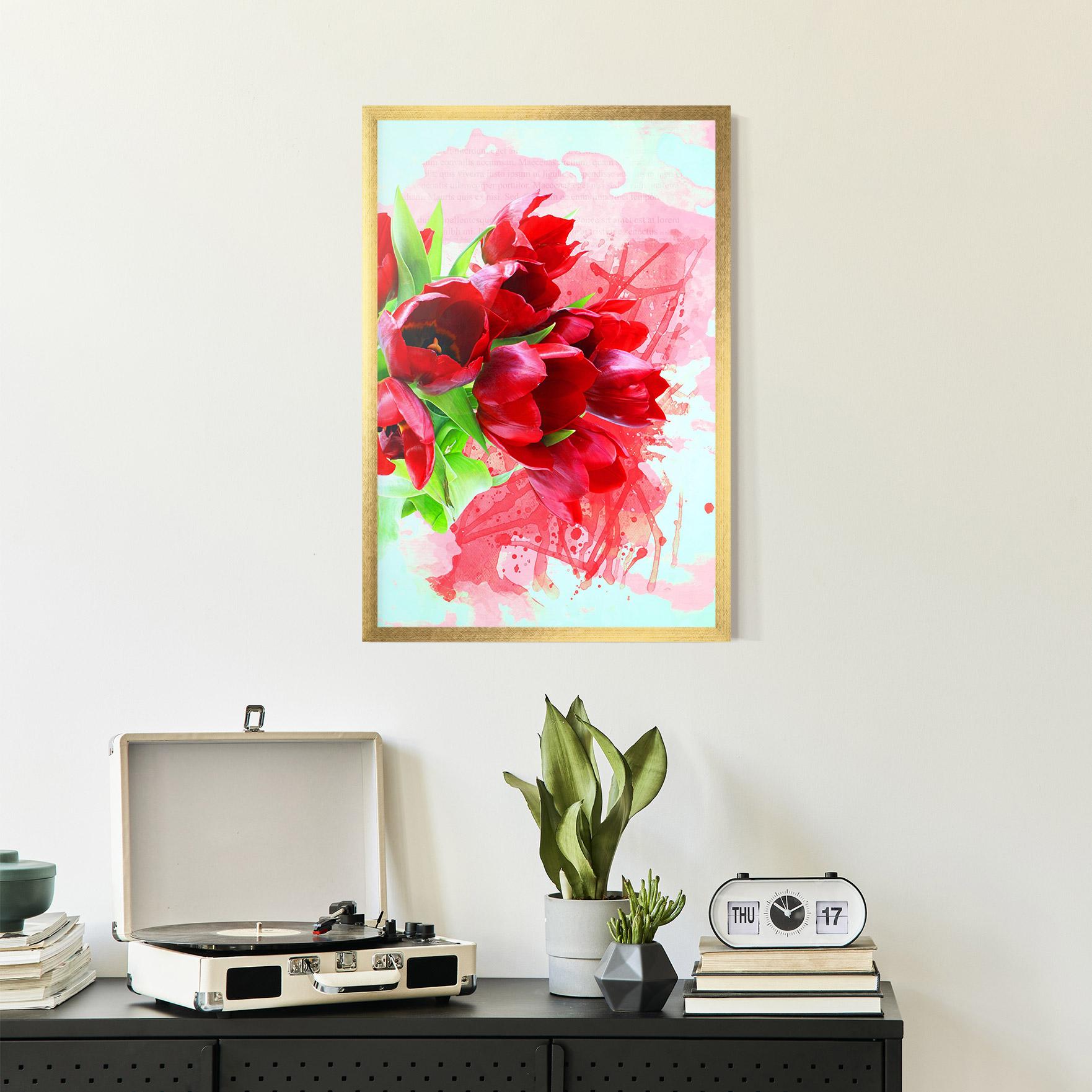 Gerahmte Poster Red Tulips Bouquet mockup 2