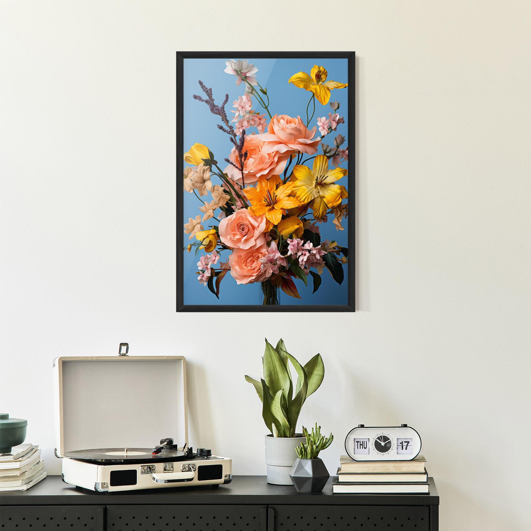 Gerahmte Poster Flower Mix On Blue mockup 2