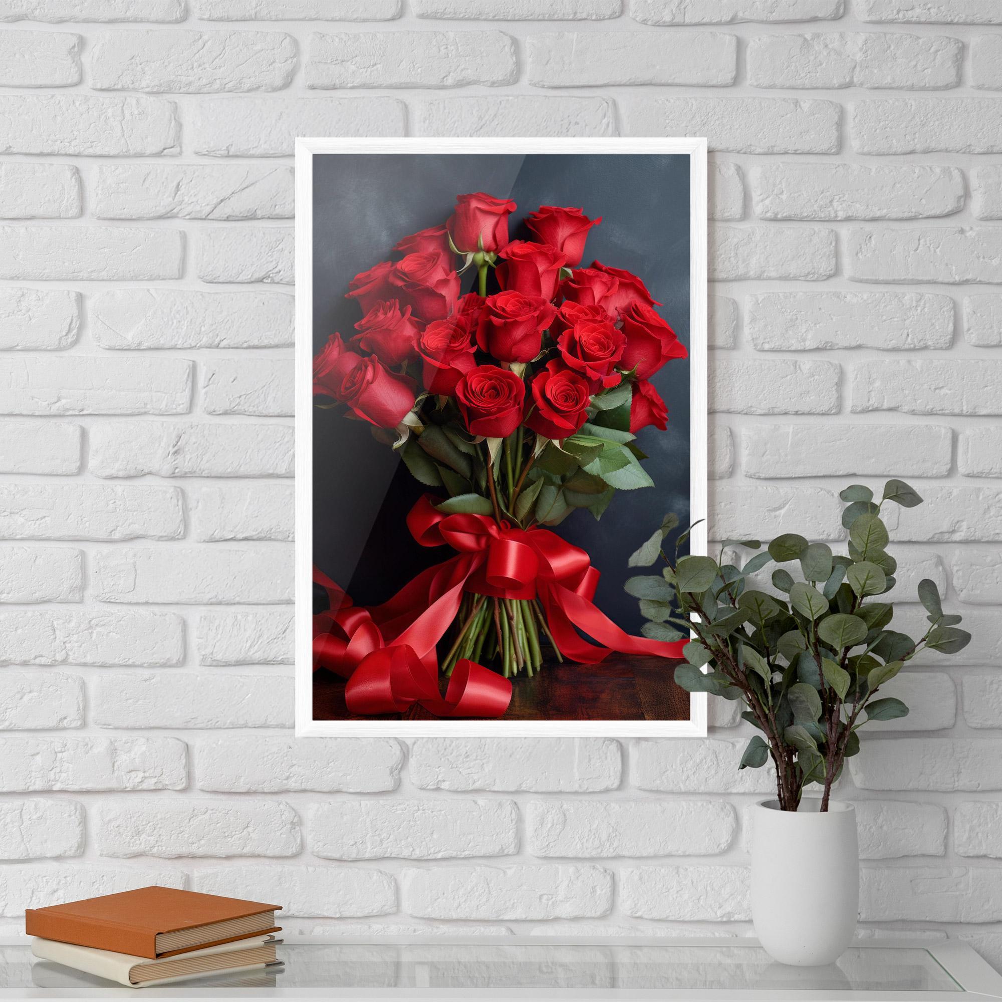 Gerahmte Poster Beautiful Red Roses Bouquet mockup 5