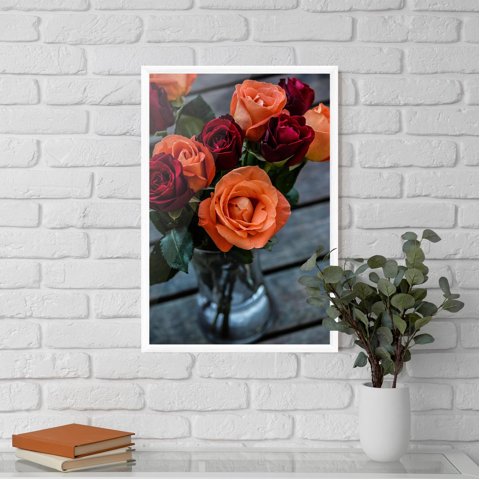 Gerahmte Poster Red Orange Roses Bouquet mockup 5