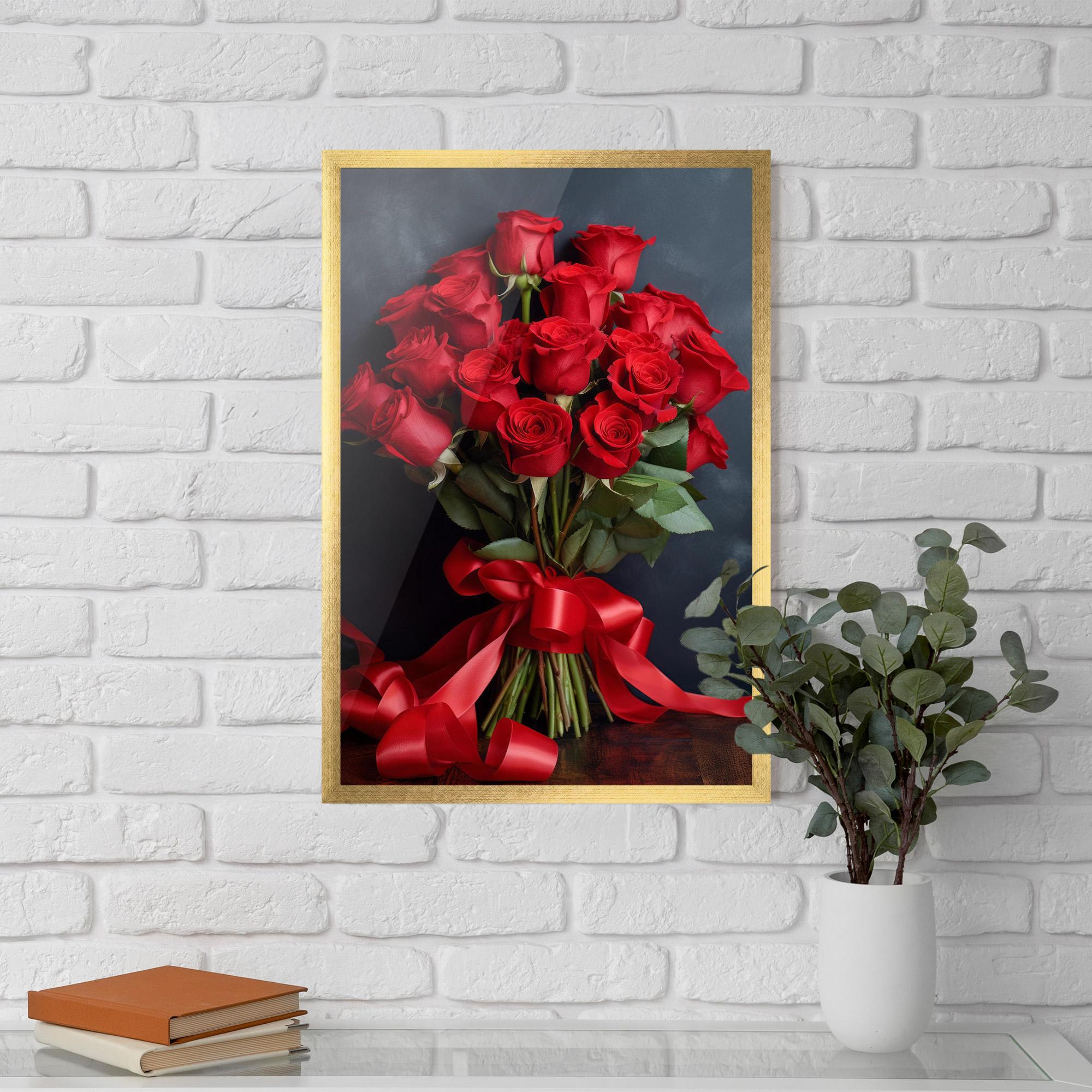 Gerahmte Poster Beautiful Red Roses Bouquet mockup 5