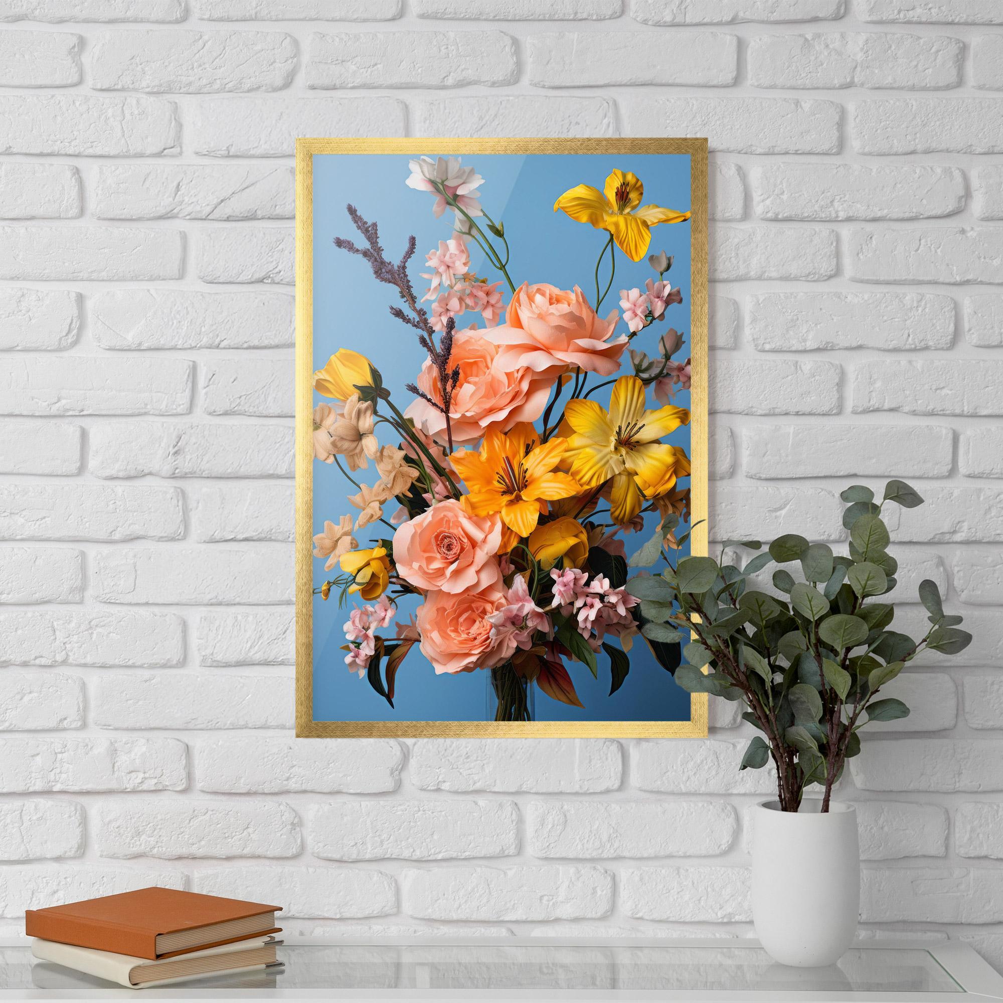 Gerahmte Poster Flower Mix On Blue mockup 5
