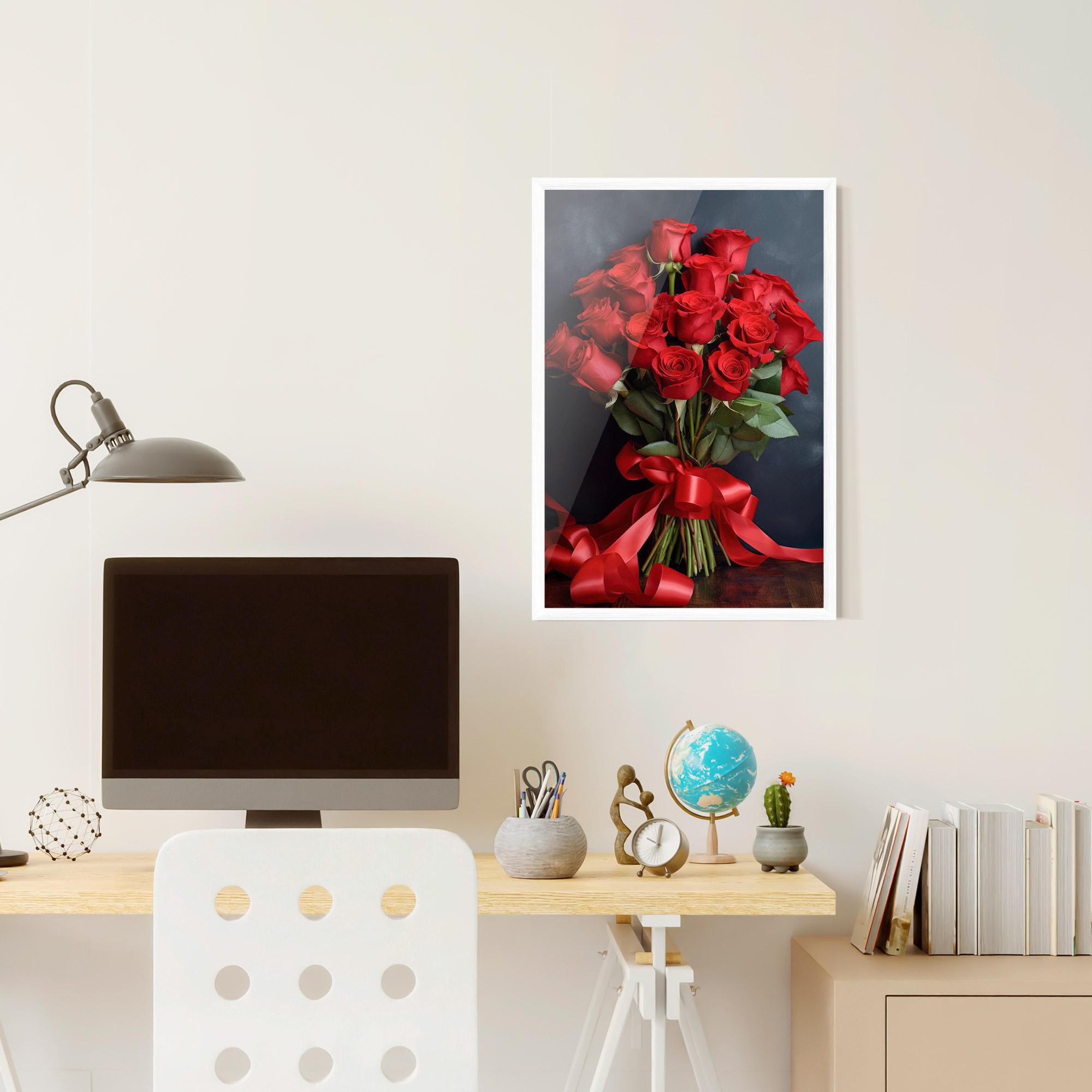 Gerahmte Poster Beautiful Red Roses Bouquet mockup 6