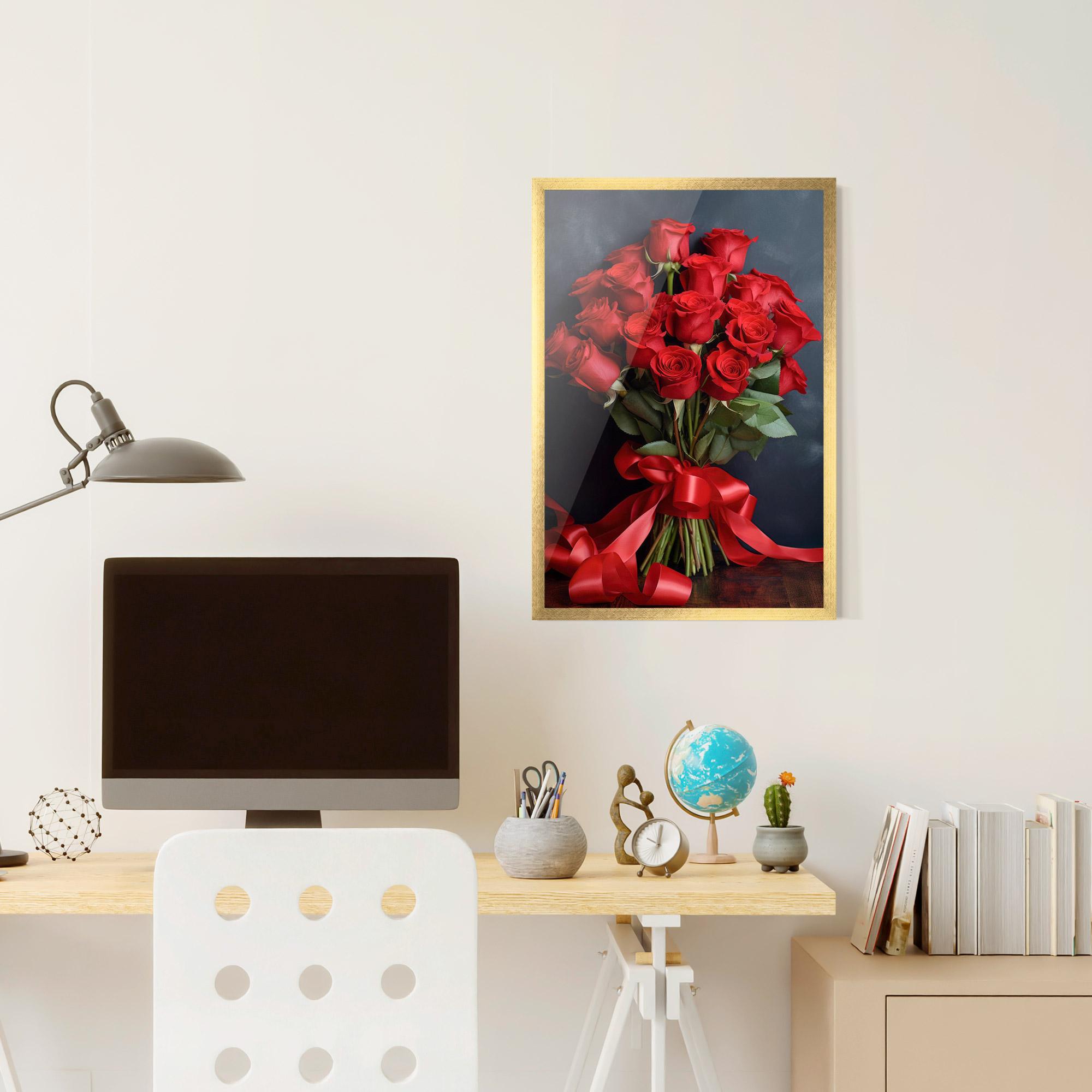 Gerahmte Poster Beautiful Red Roses Bouquet mockup 6