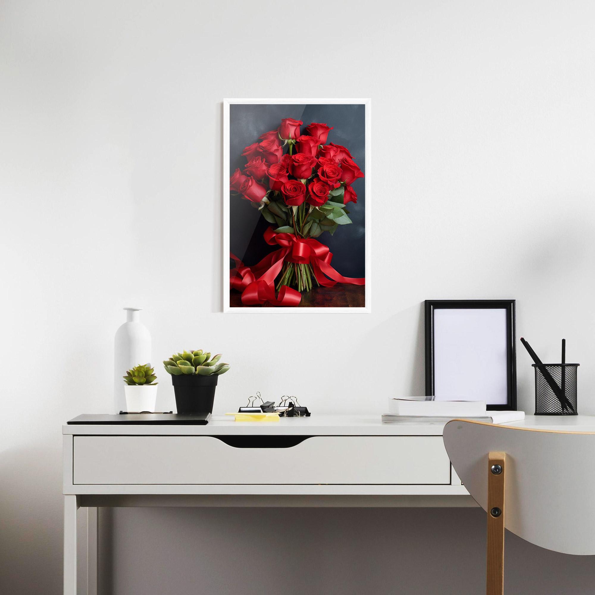 Gerahmte Poster Beautiful Red Roses Bouquet mockup 7
