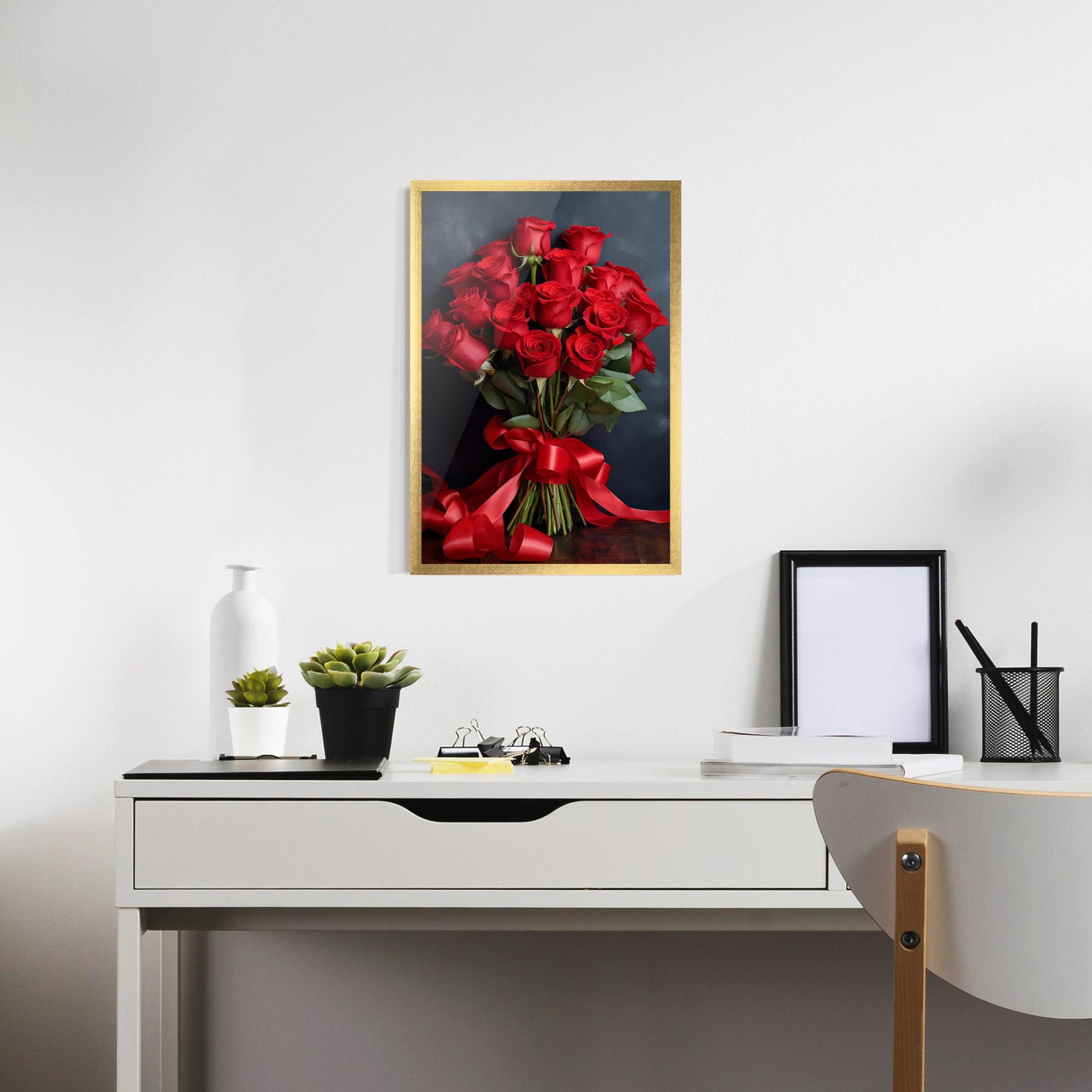 Gerahmte Poster Beautiful Red Roses Bouquet mockup 7