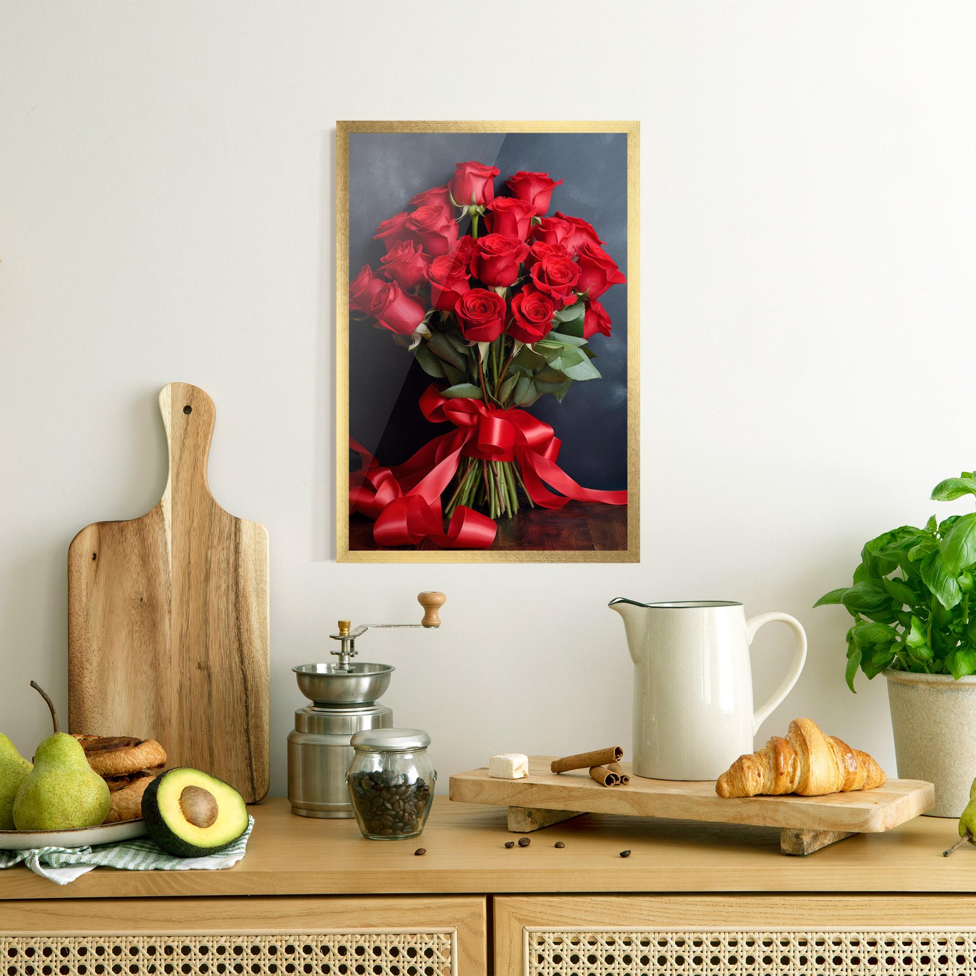 Gerahmte Poster Beautiful Red Roses Bouquet mockup 8