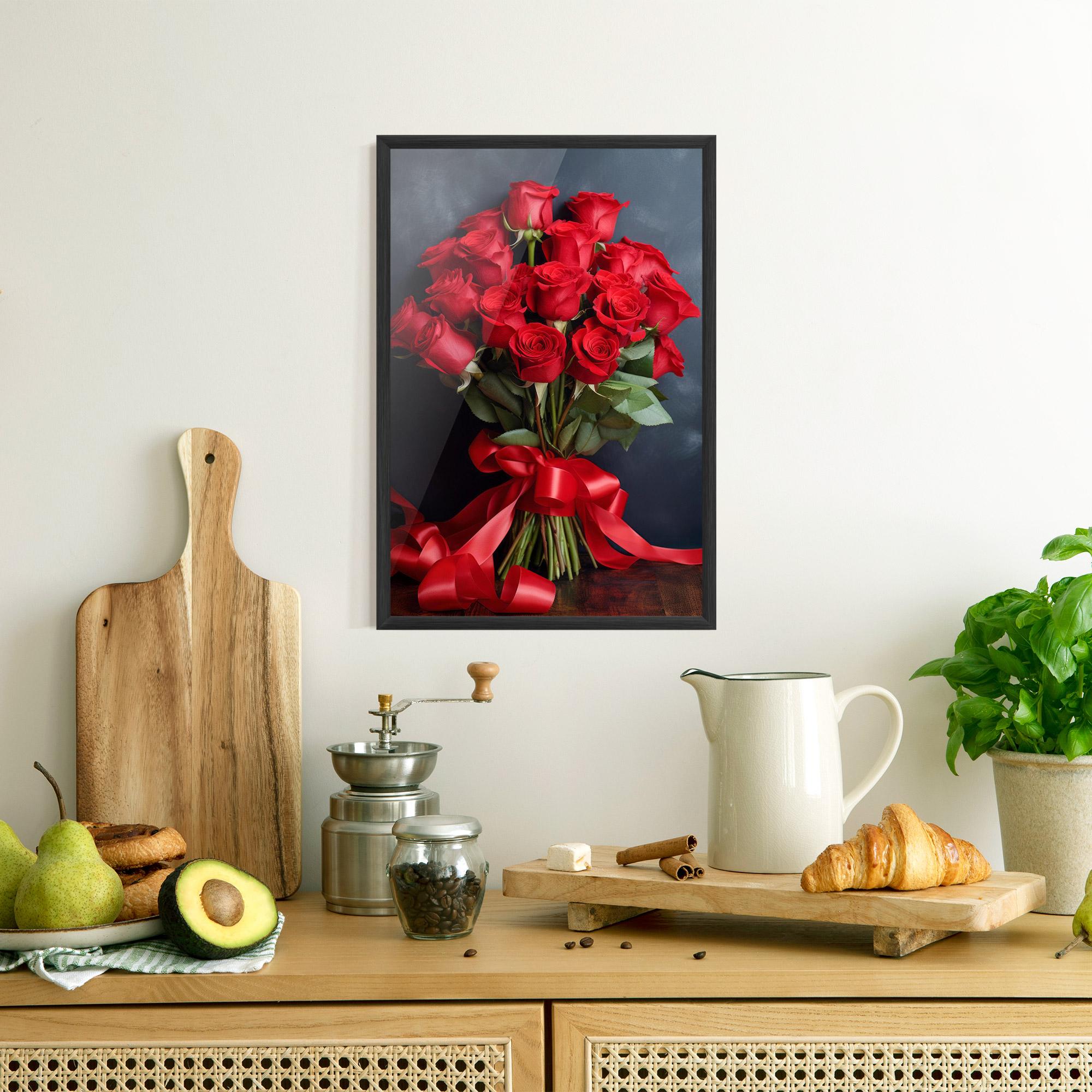 Gerahmte Poster Beautiful Red Roses Bouquet mockup 8