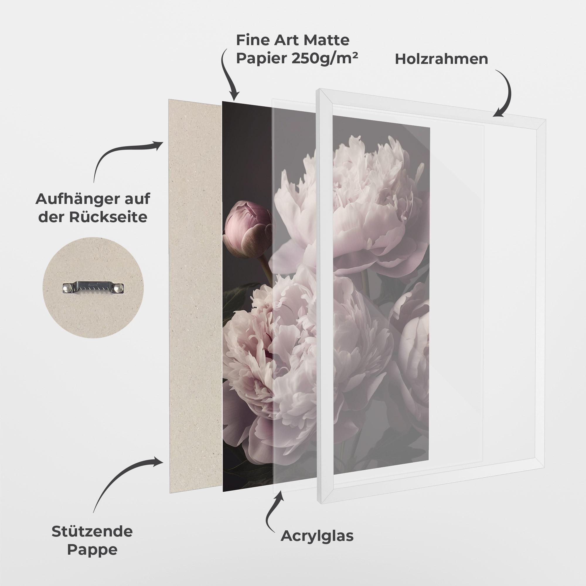 Gerahmte Poster Grey Pastel Pink Peony mockup 1