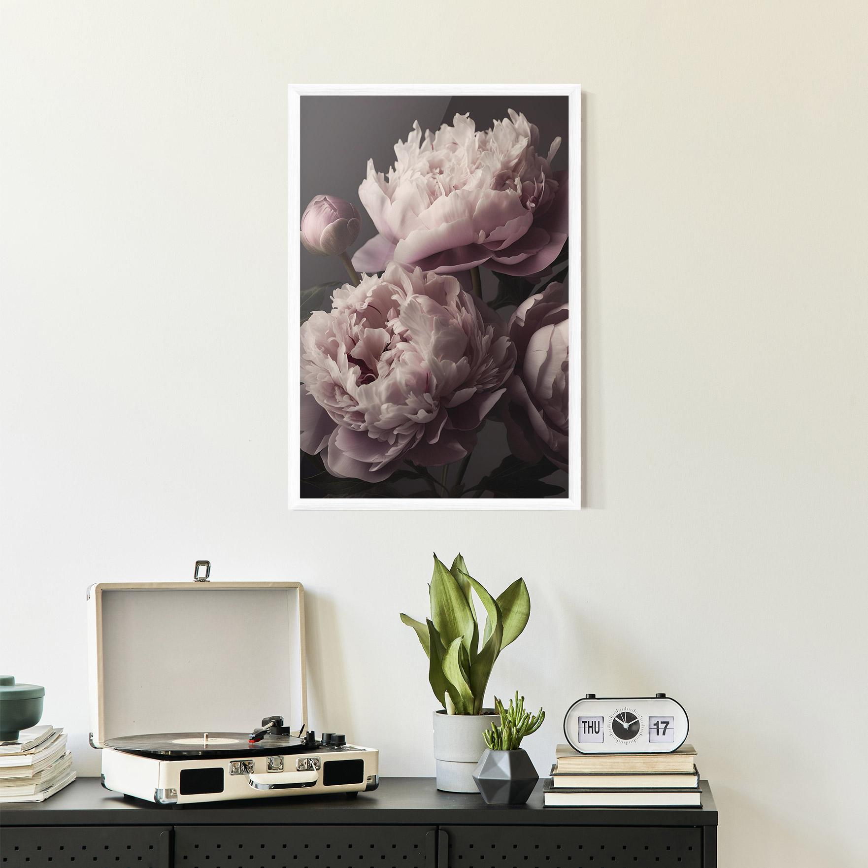 Gerahmte Poster Grey Pastel Pink Peony mockup 2