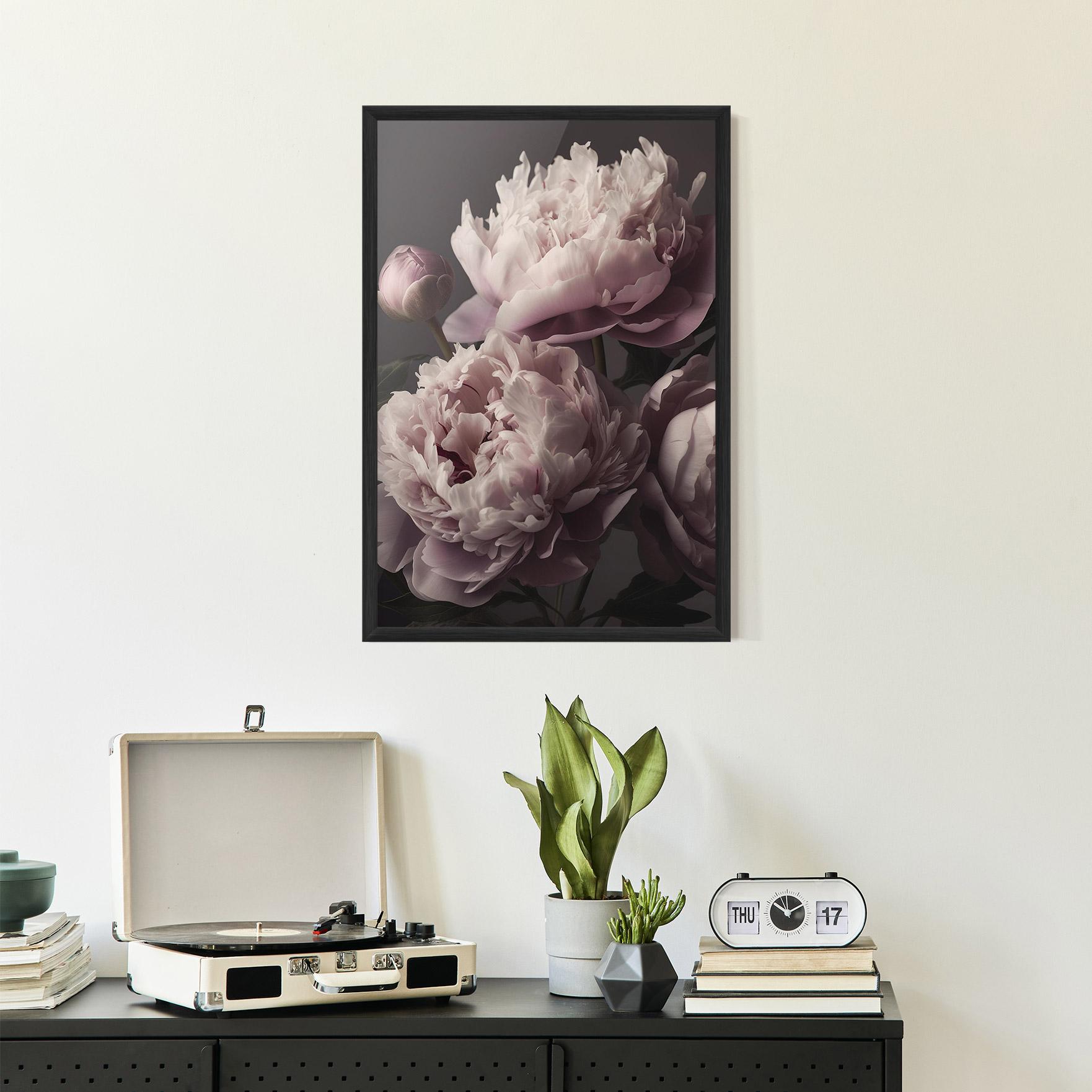 Gerahmte Poster Grey Pastel Pink Peony mockup 2