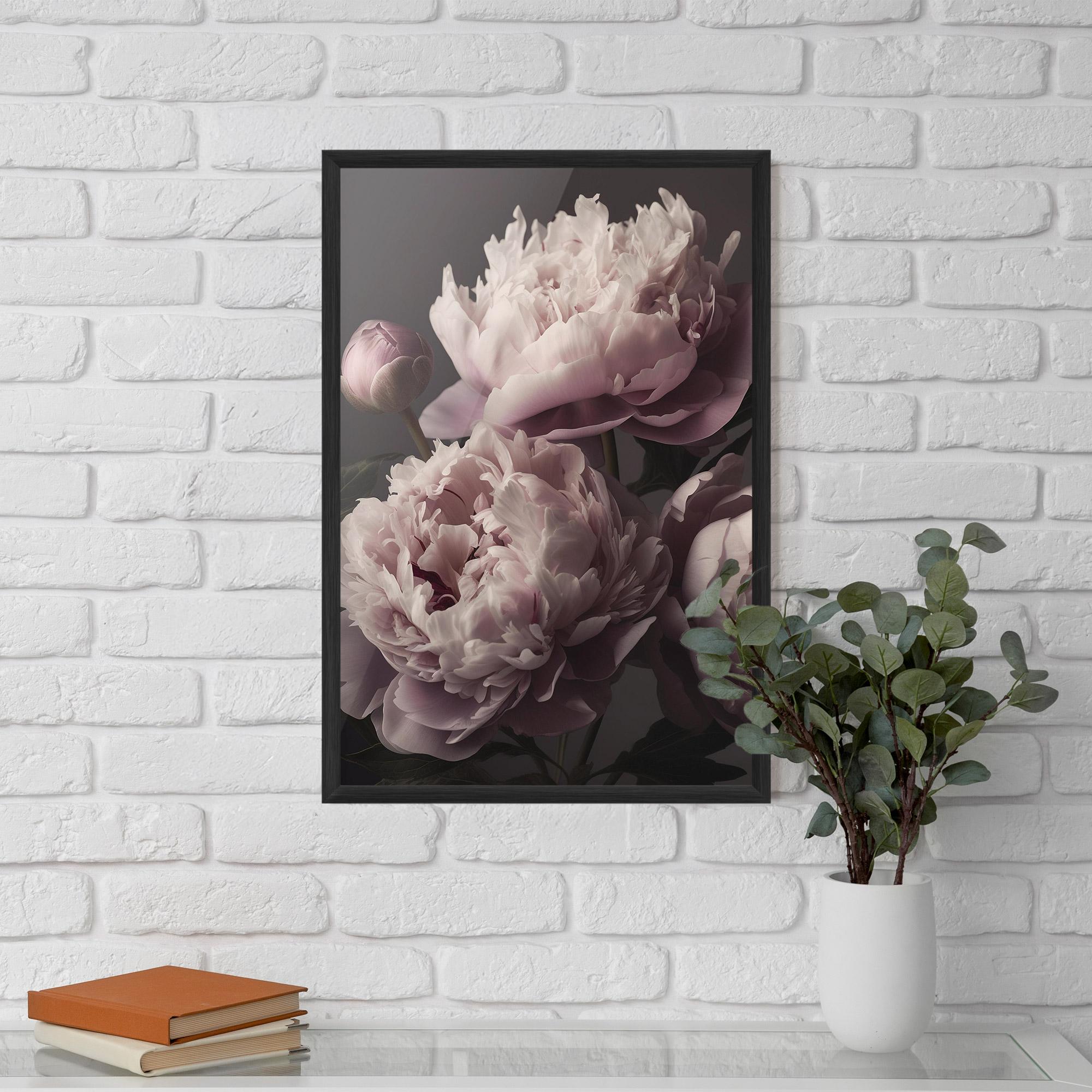 Gerahmte Poster Grey Pastel Pink Peony mockup 5