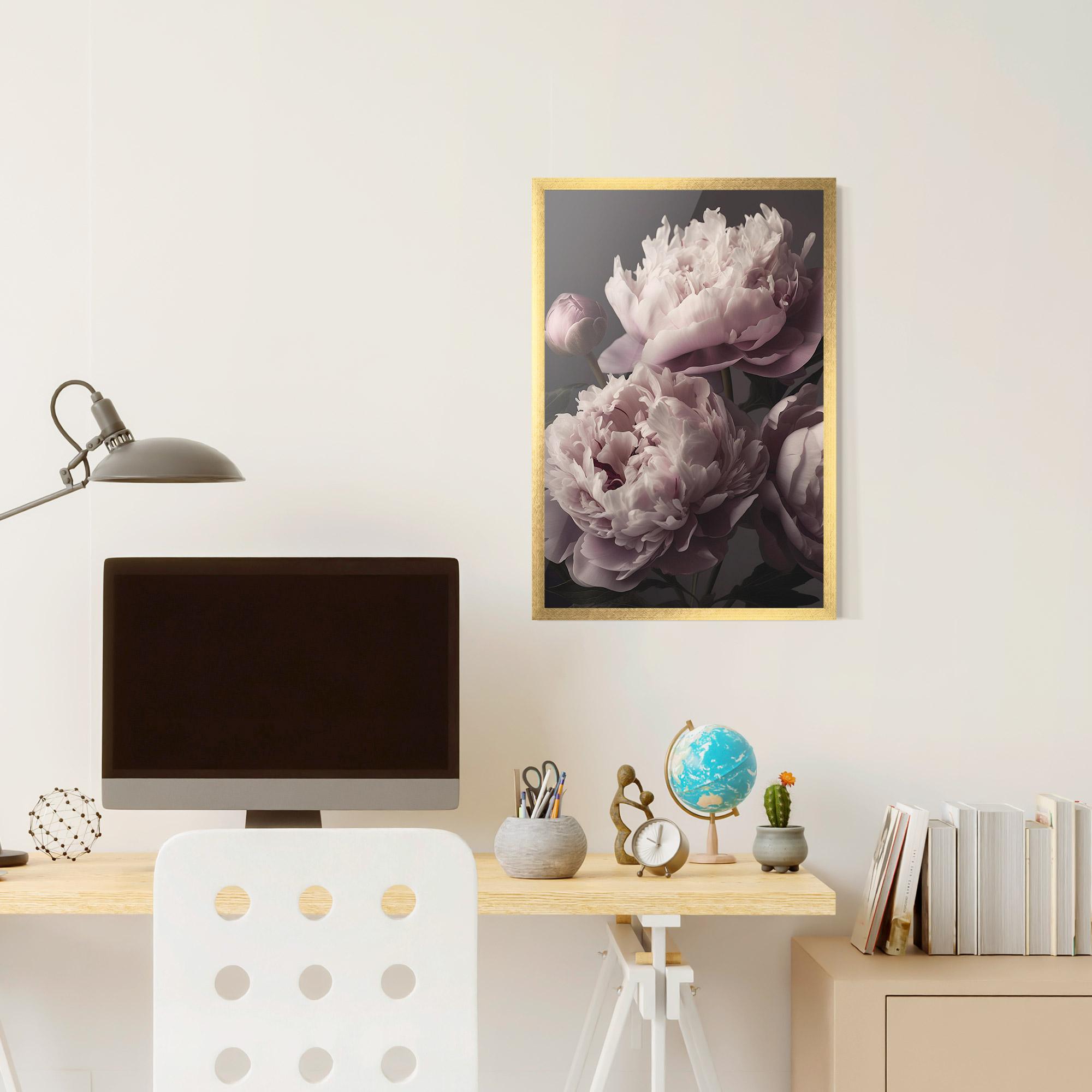 Gerahmte Poster Grey Pastel Pink Peony mockup 6
