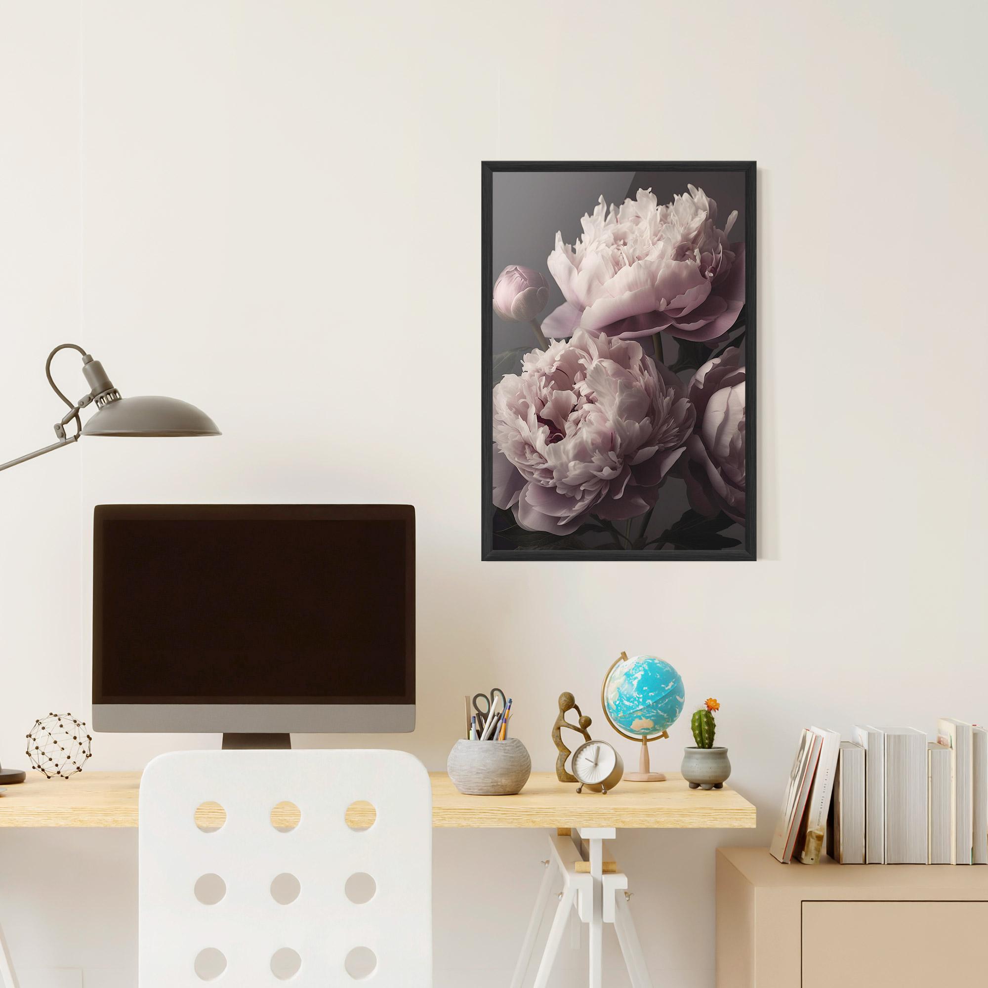 Gerahmte Poster Grey Pastel Pink Peony mockup 6