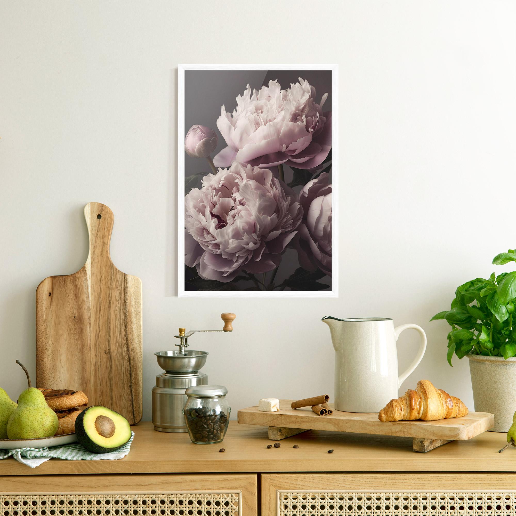 Gerahmte Poster Grey Pastel Pink Peony mockup 8