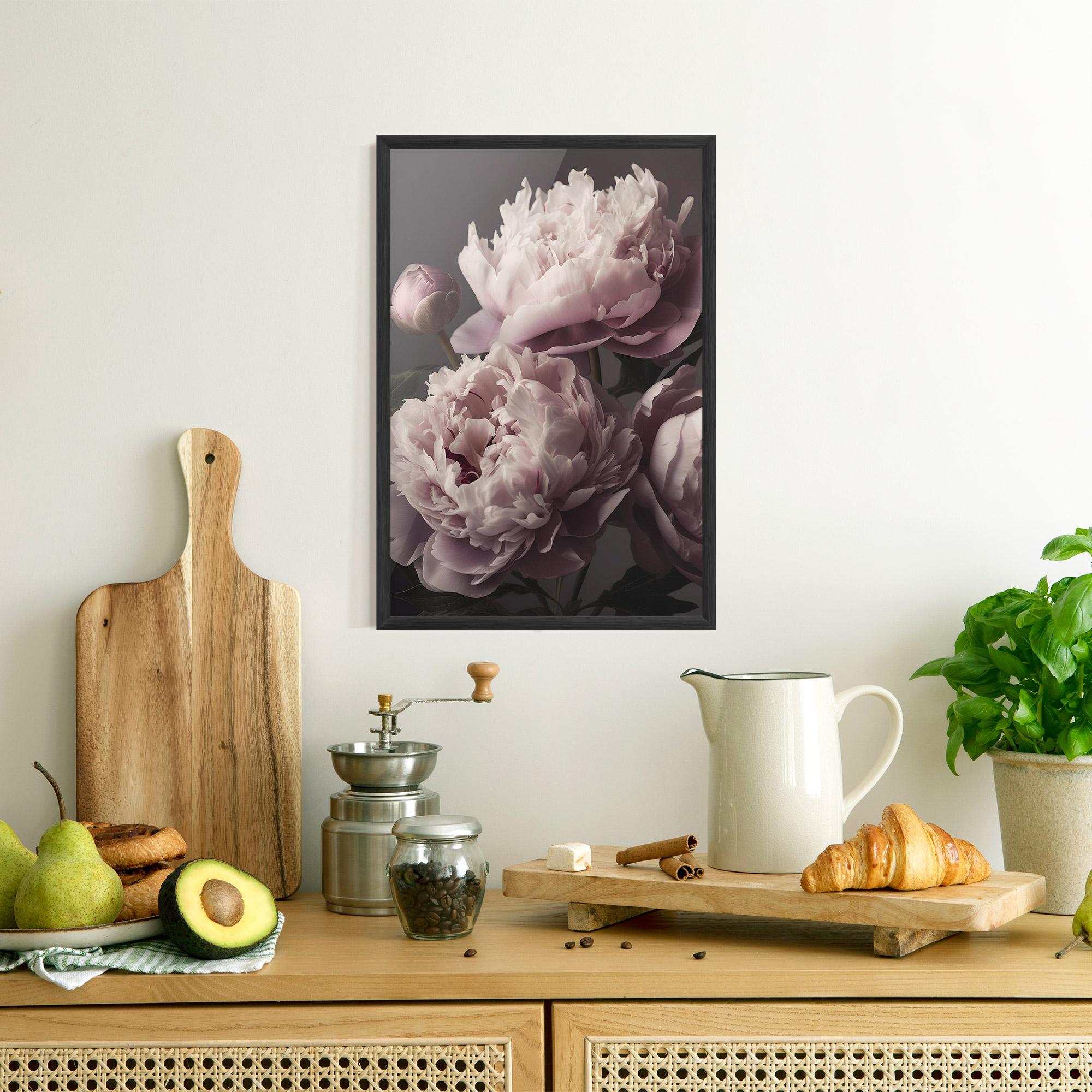 Gerahmte Poster Grey Pastel Pink Peony mockup 8