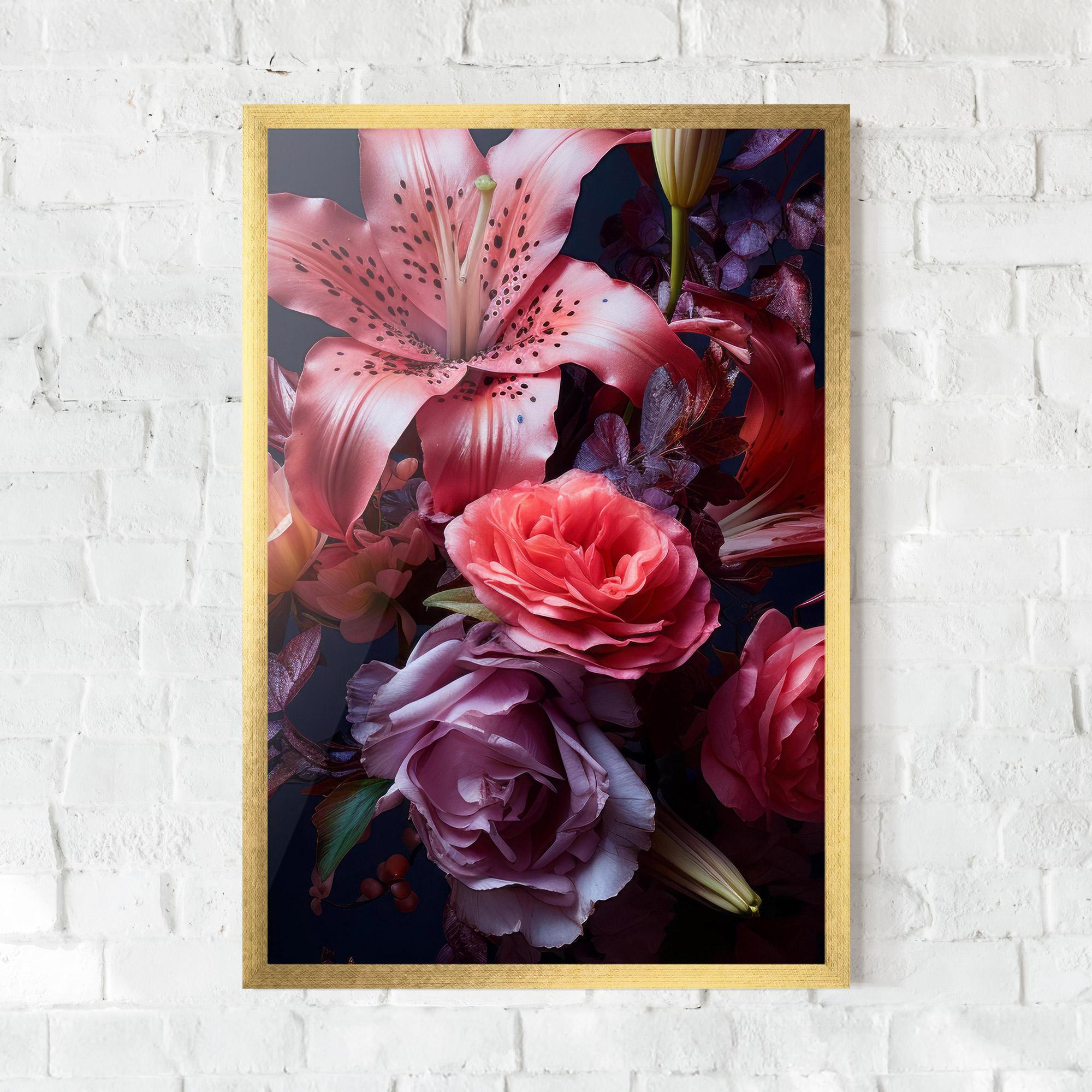 Gerahmte Poster Pink Lily Roses mockup 0