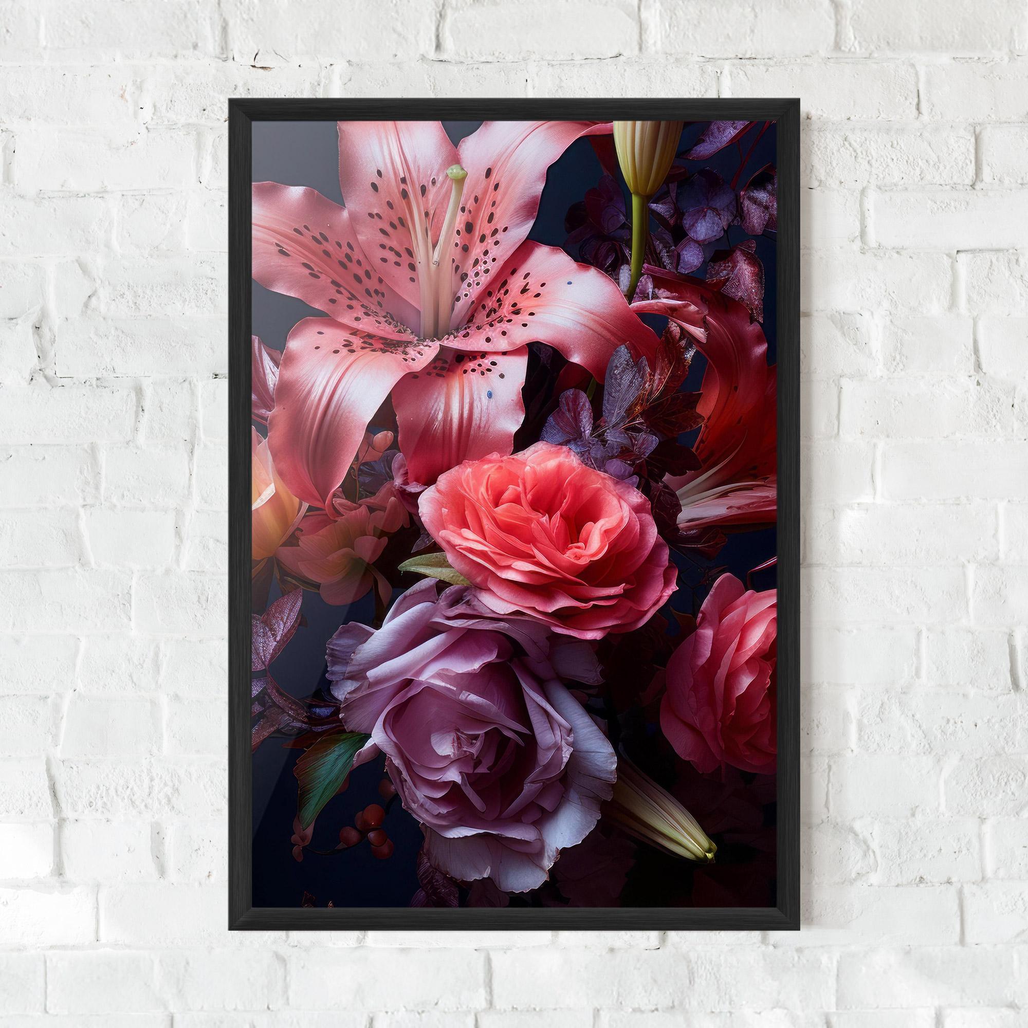 Gerahmte Poster Pink Lily Roses mockup 0