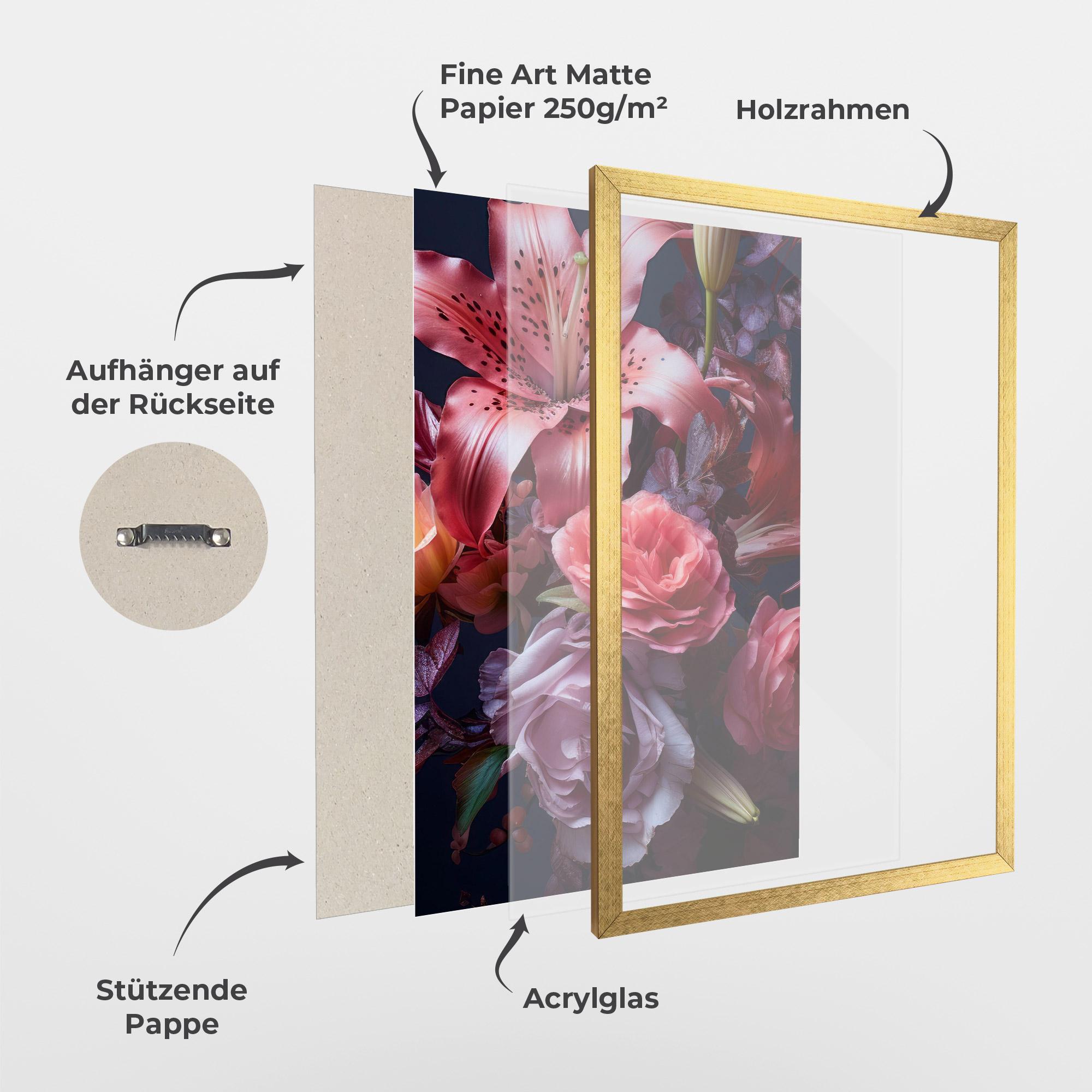 Gerahmte Poster Pink Lily Roses mockup 1