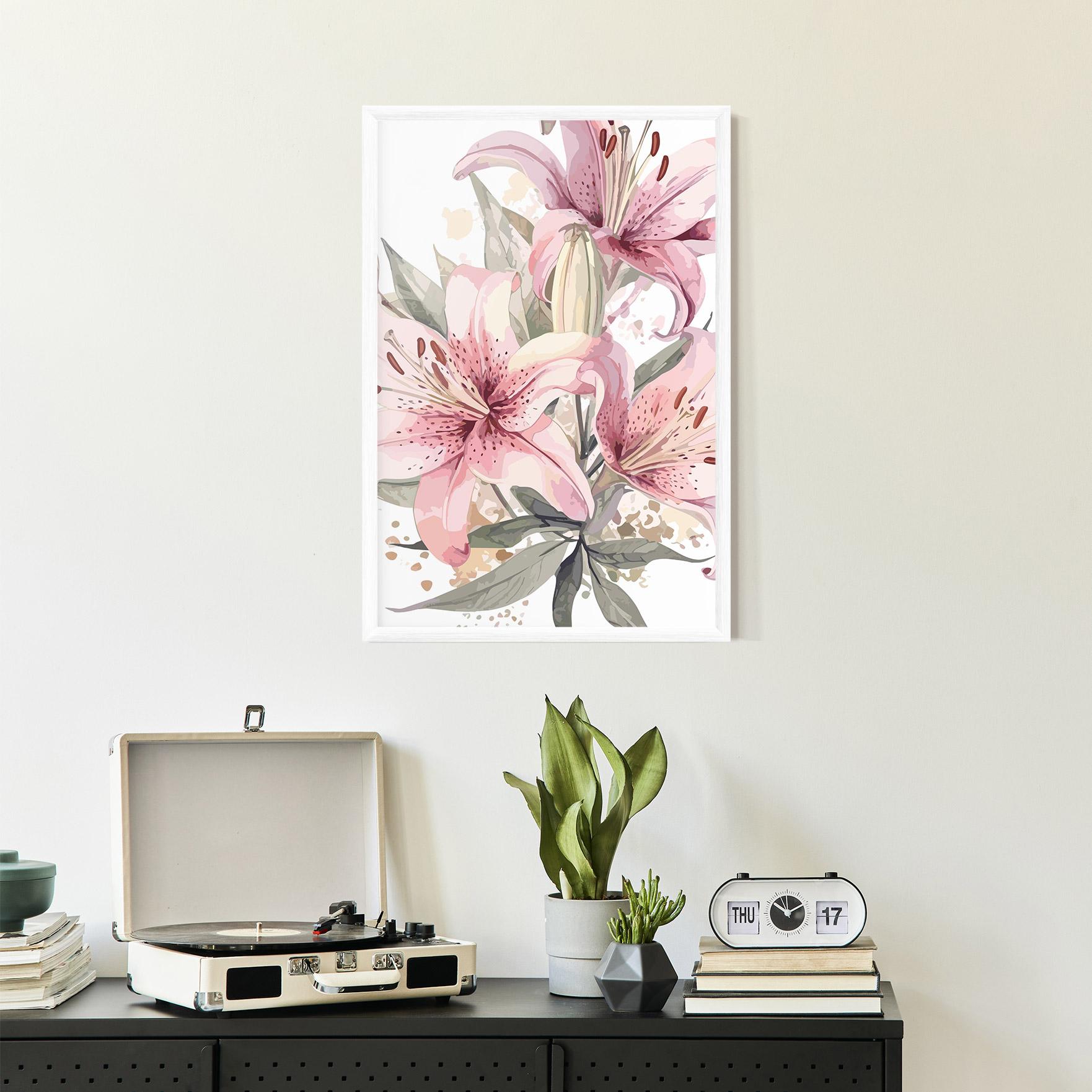 Gerahmte Poster Light Pink Lily Art mockup 2