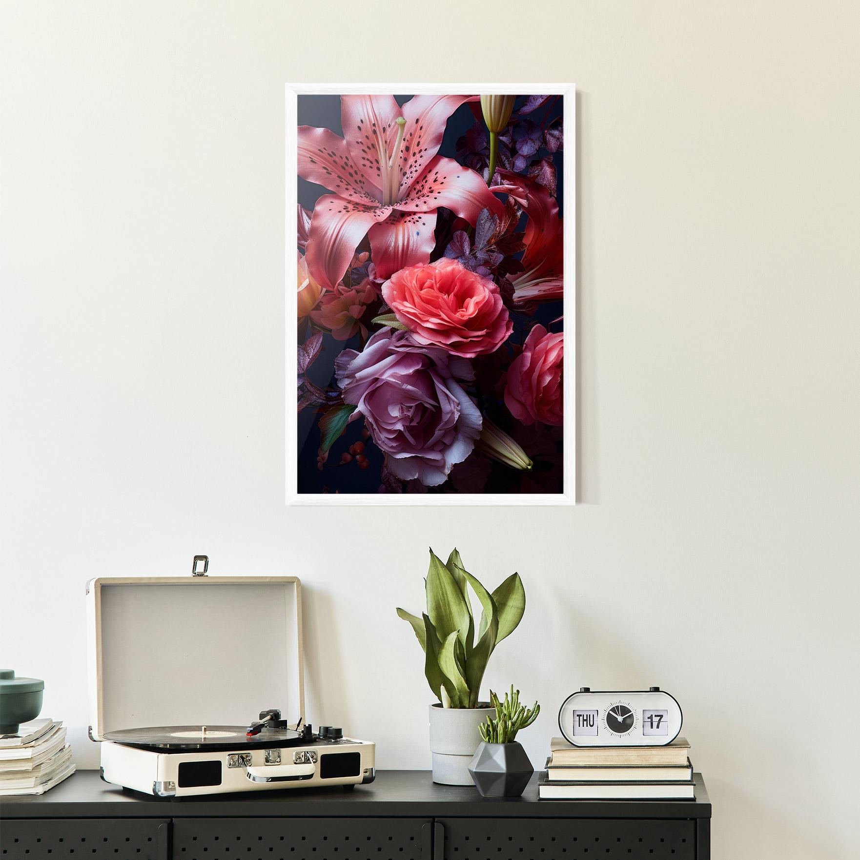 Gerahmte Poster Pink Lily Roses mockup 2