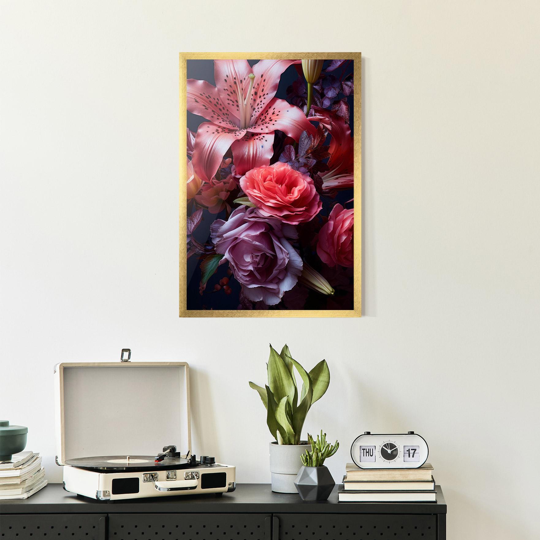 Gerahmte Poster Pink Lily Roses mockup 2
