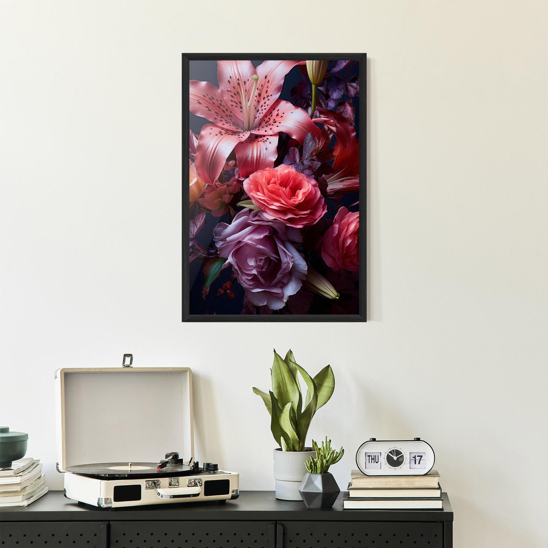 Gerahmte Poster Pink Lily Roses mockup 2