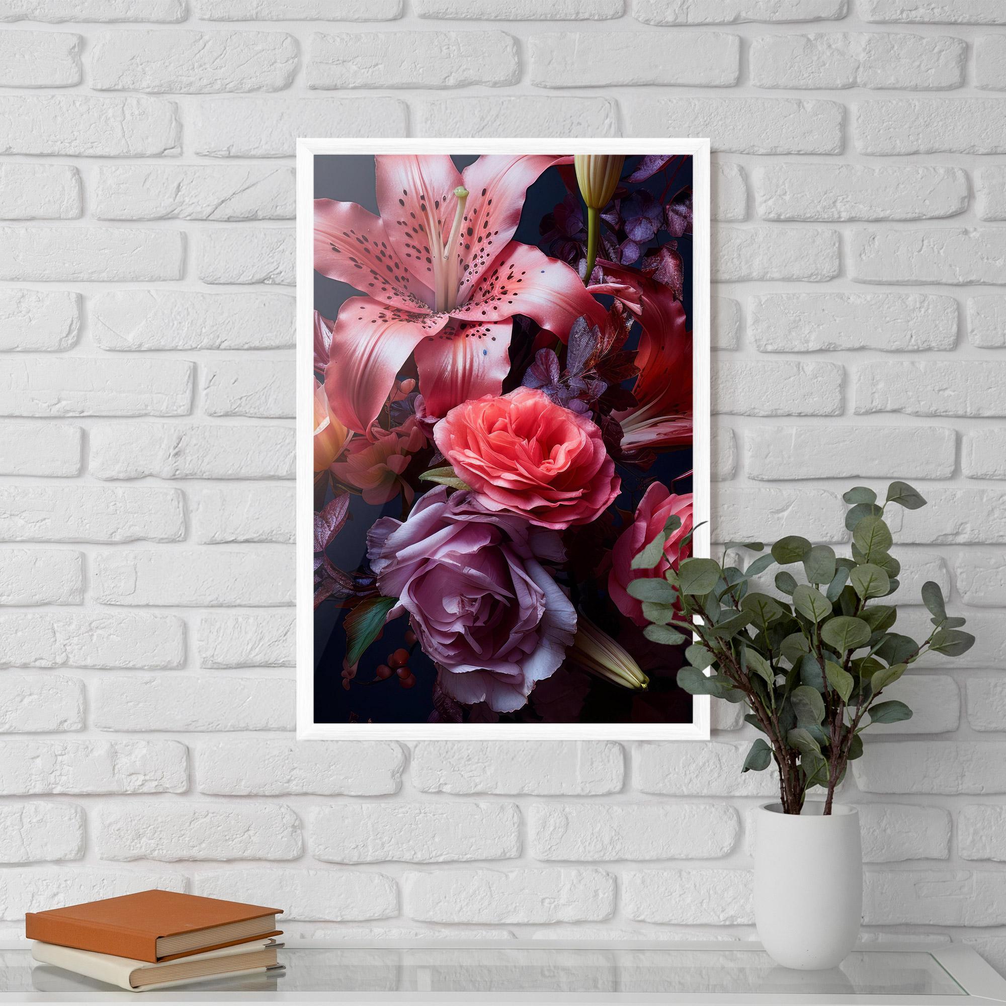 Gerahmte Poster Pink Lily Roses mockup 5