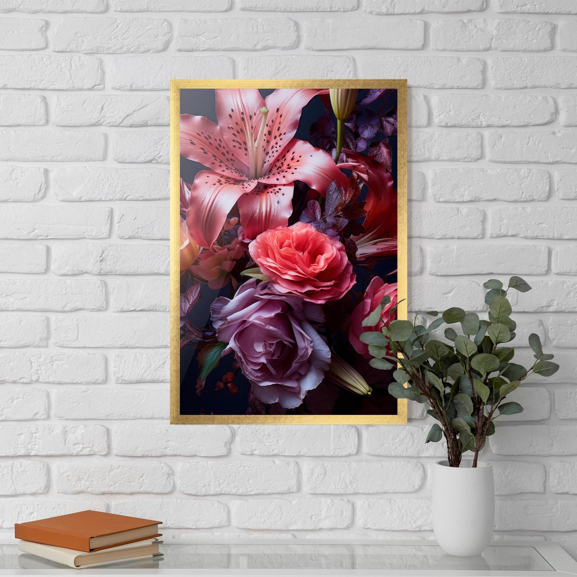 Gerahmte Poster Pink Lily Roses mockup 5