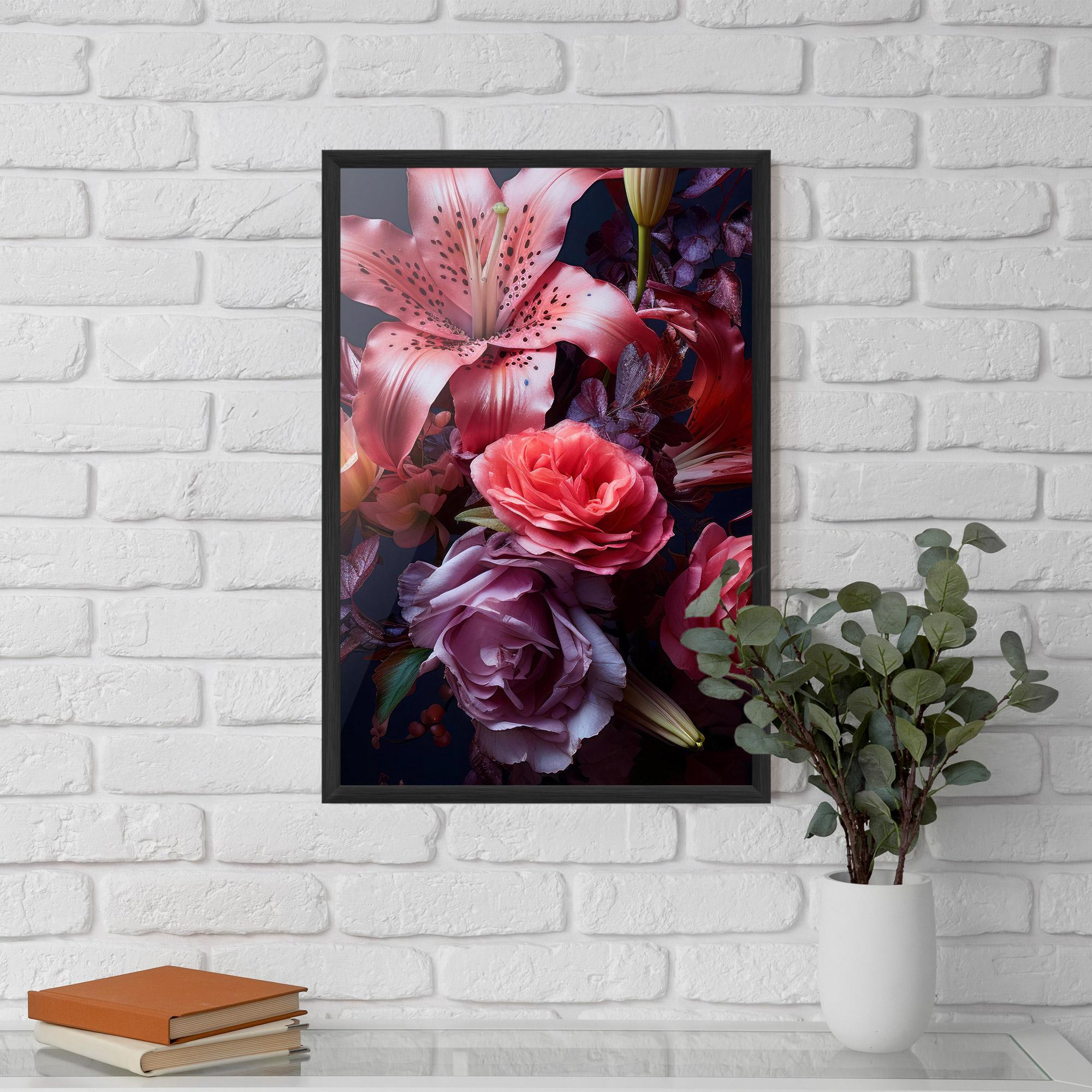 Gerahmte Poster Pink Lily Roses mockup 5