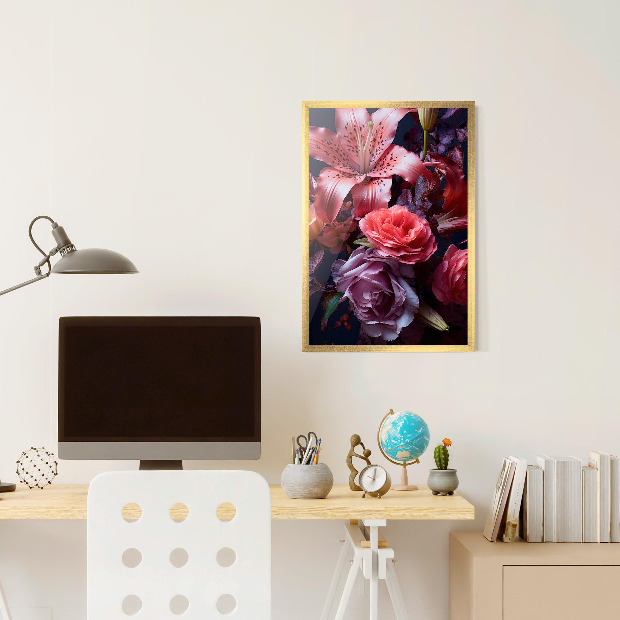Gerahmte Poster Pink Lily Roses mockup 6
