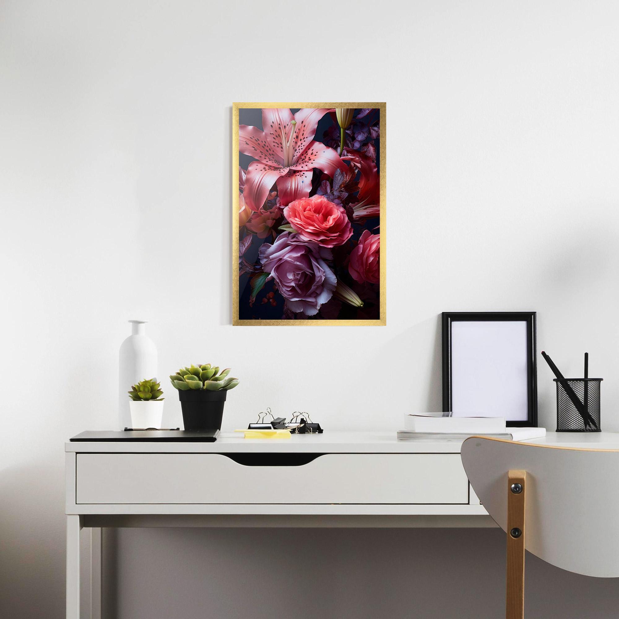Gerahmte Poster Pink Lily Roses mockup 7