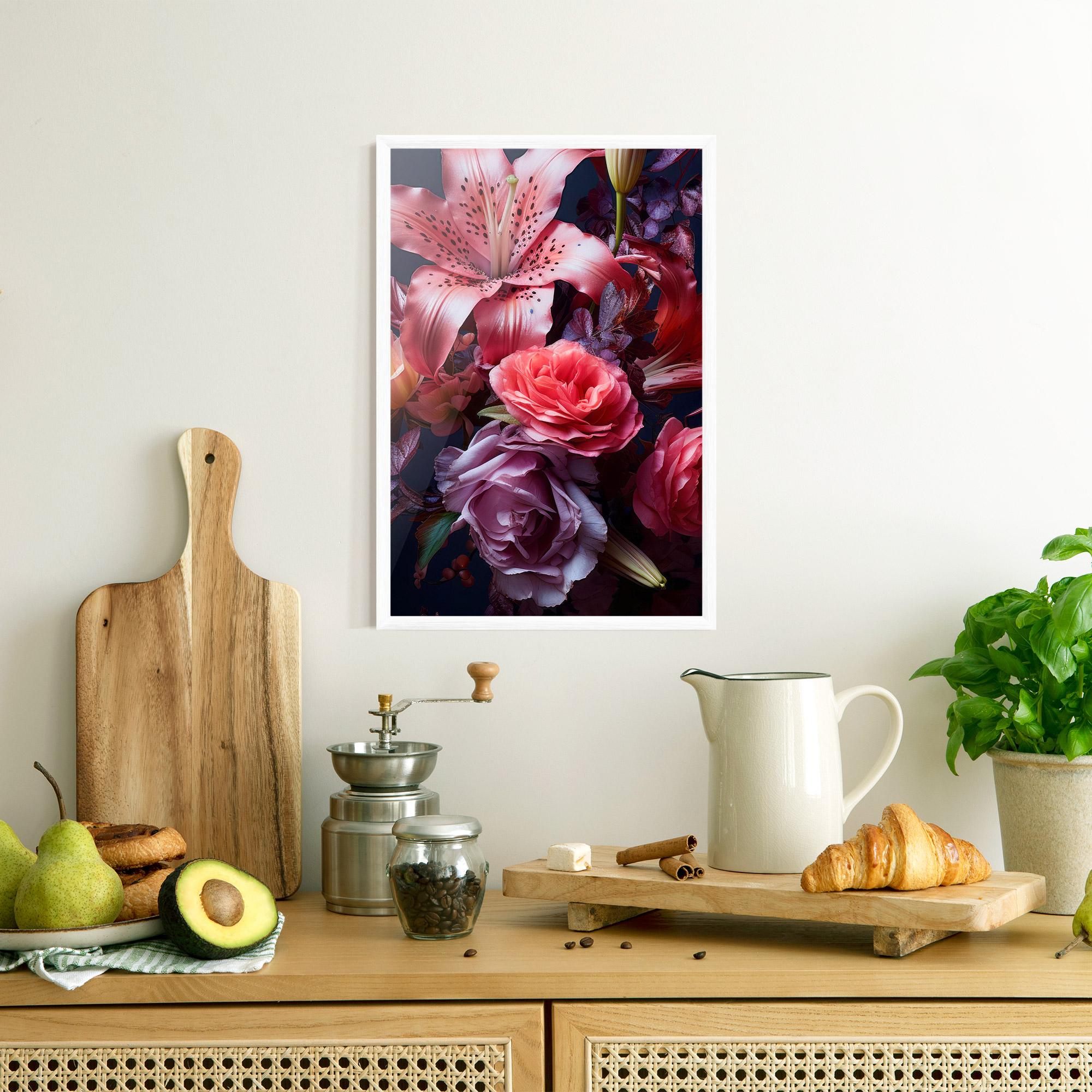 Gerahmte Poster Pink Lily Roses mockup 8