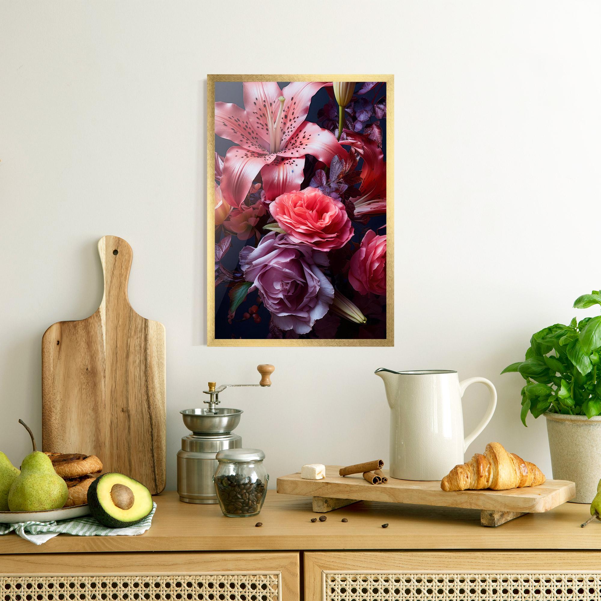 Gerahmte Poster Pink Lily Roses mockup 8