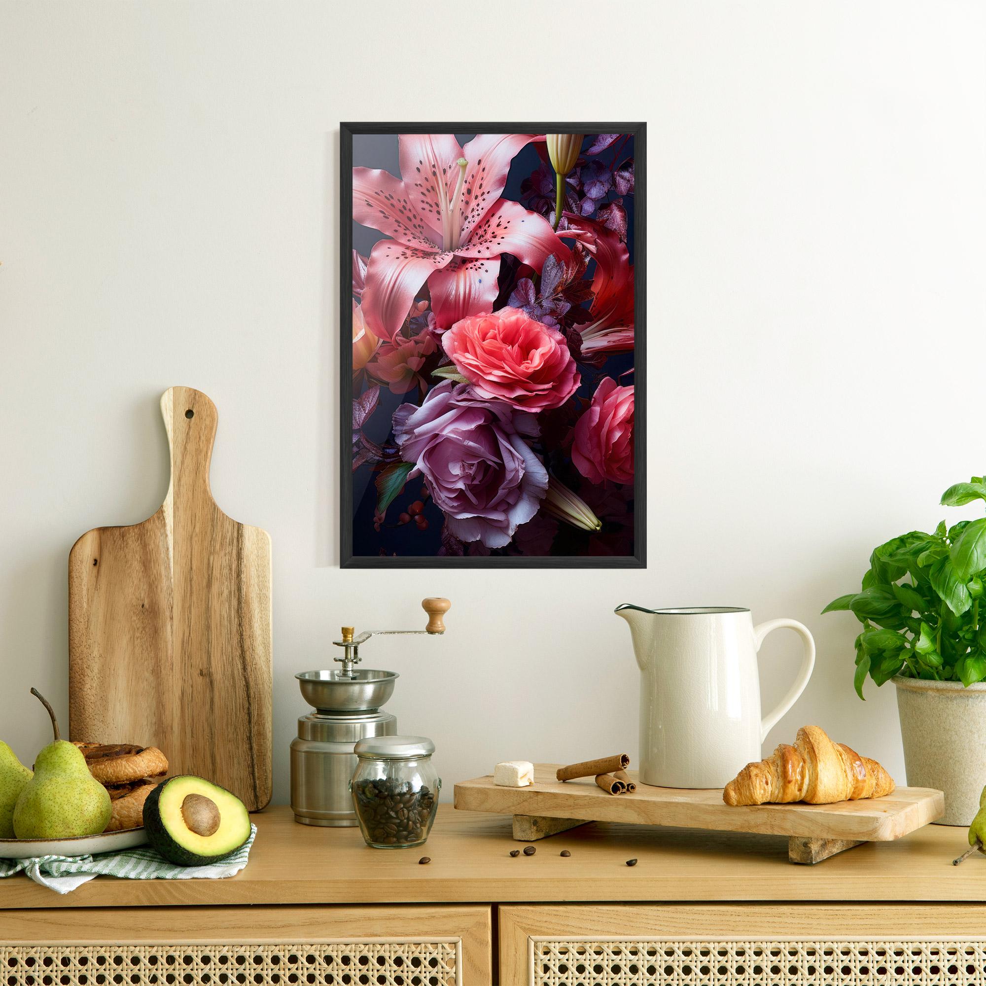 Gerahmte Poster Pink Lily Roses mockup 8