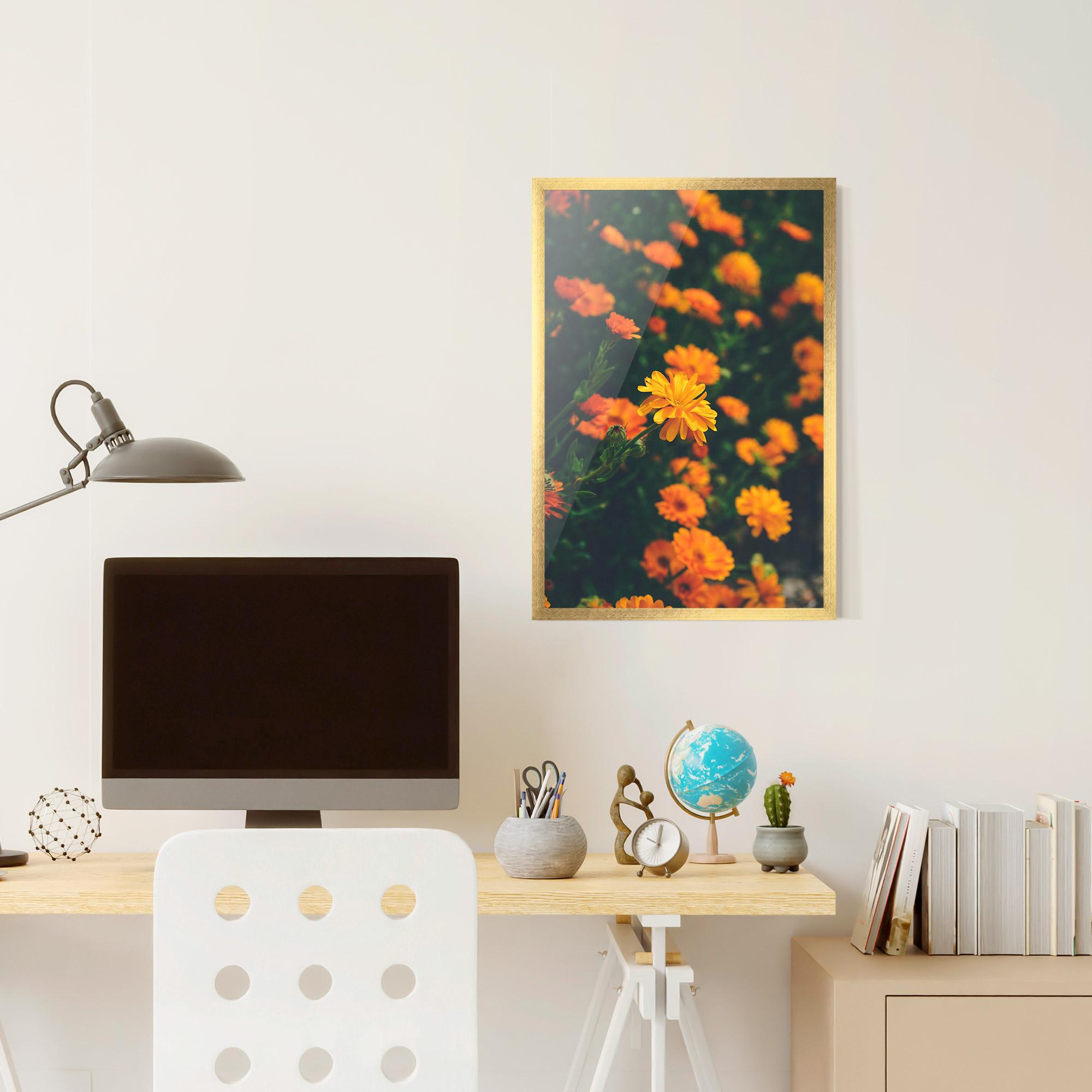 Gerahmte Poster Garden Orange Flowers mockup 6