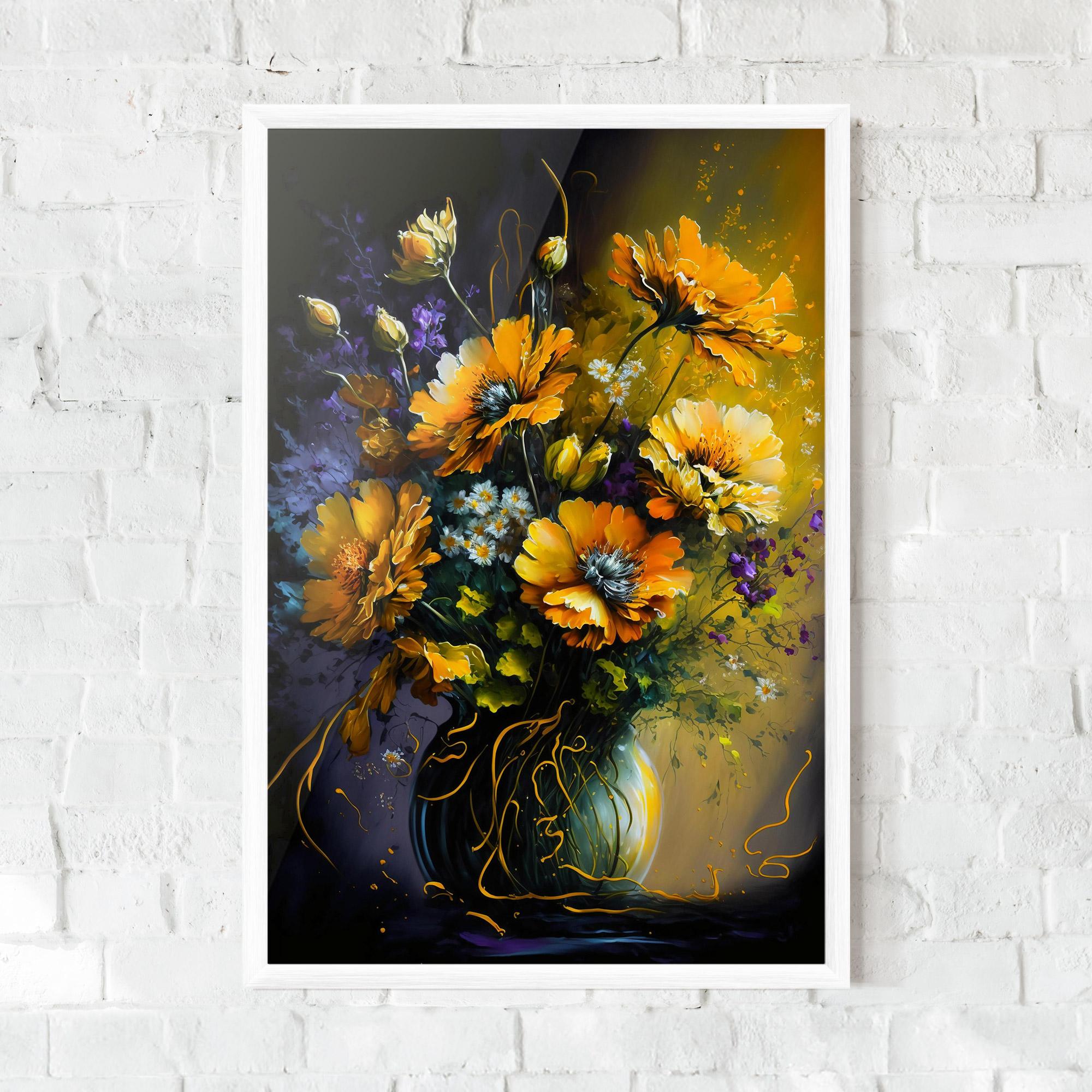 Gerahmte Poster Yellow Flower Art Vase mockup 0