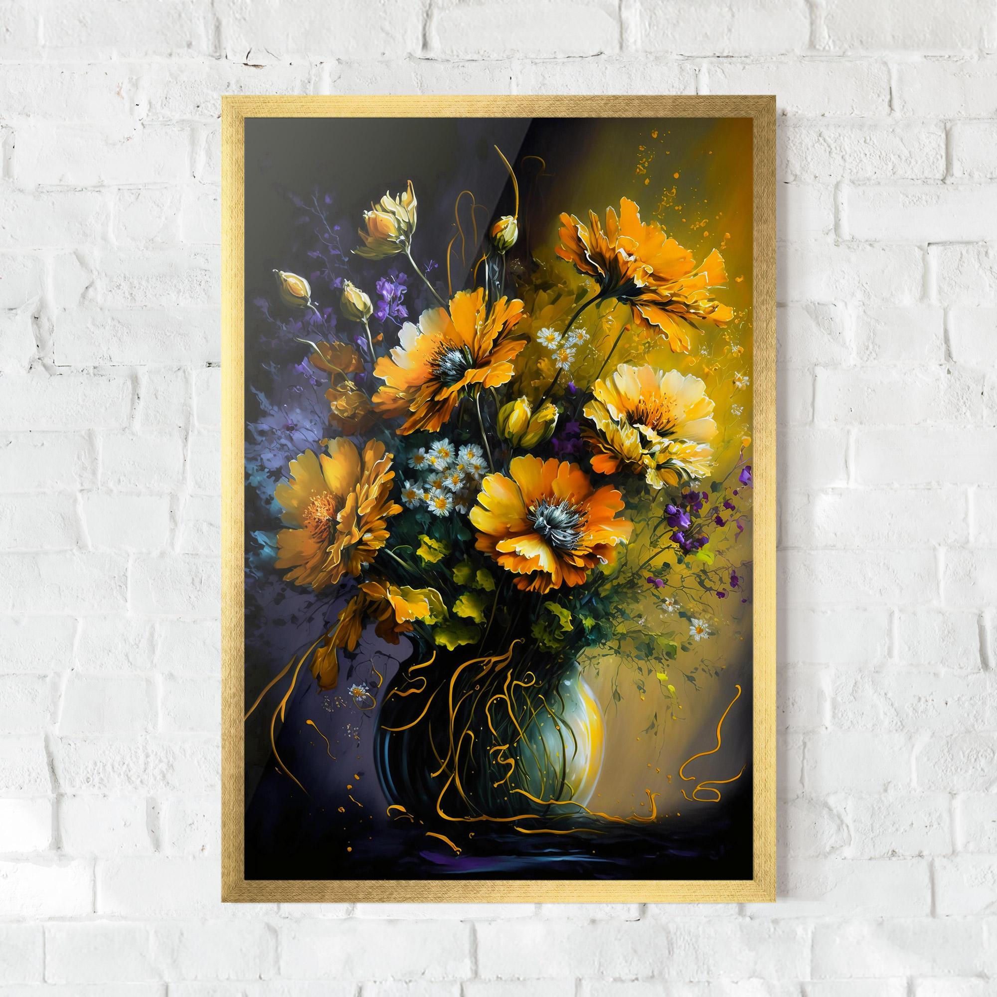 Gerahmte Poster Yellow Flower Art Vase mockup 0