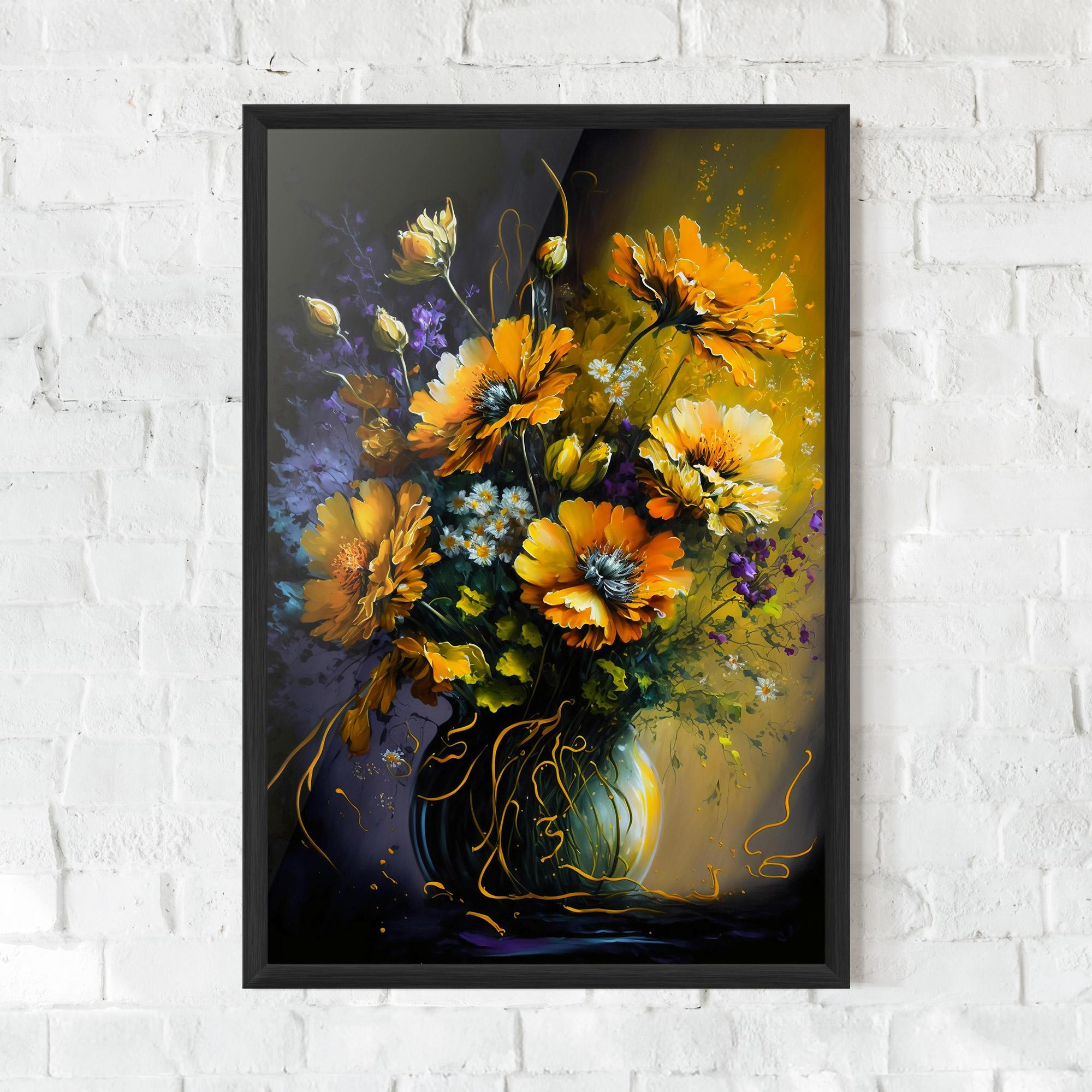 Gerahmte Poster Yellow Flower Art Vase mockup 0