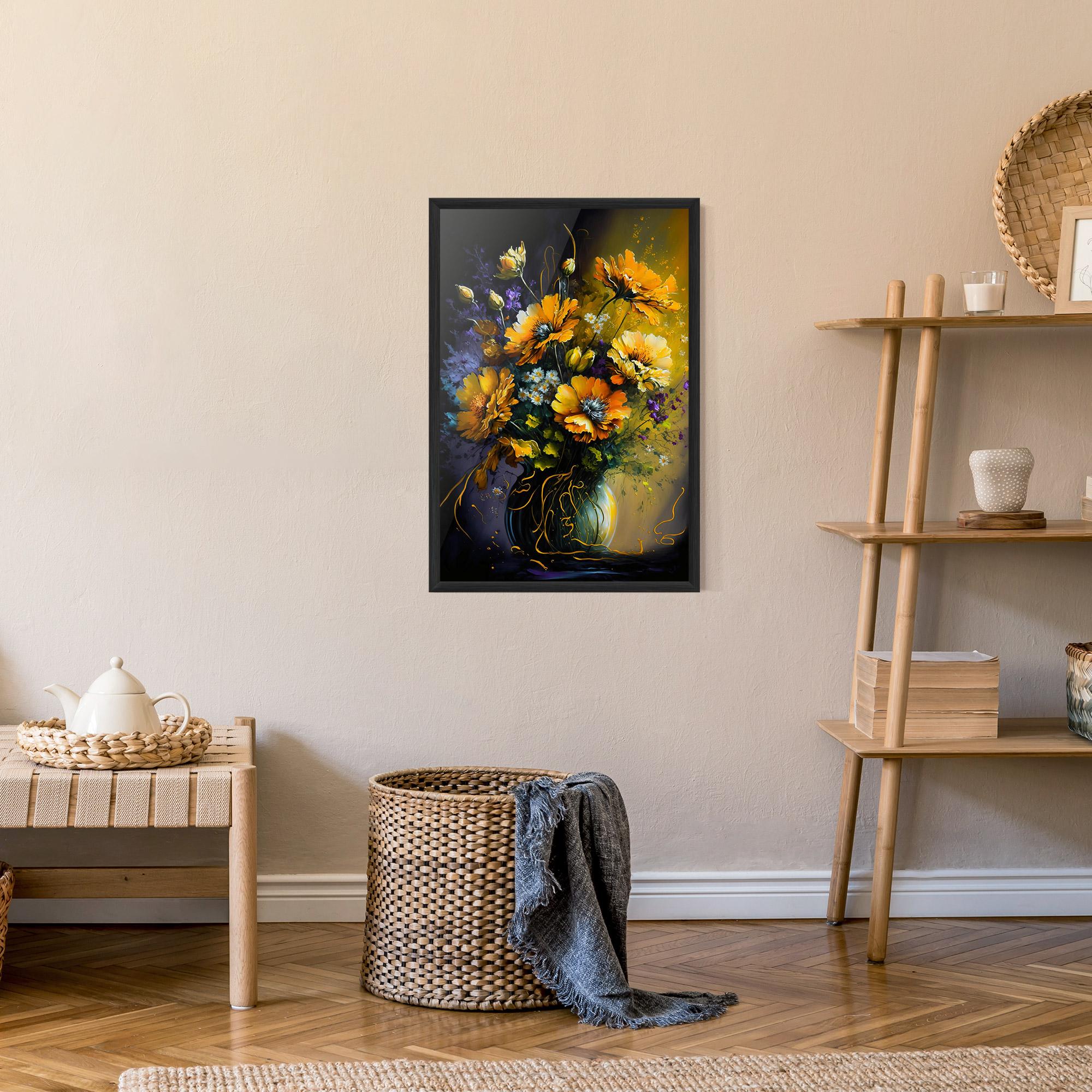 Gerahmte Poster Yellow Flower Art Vase mockup 9
