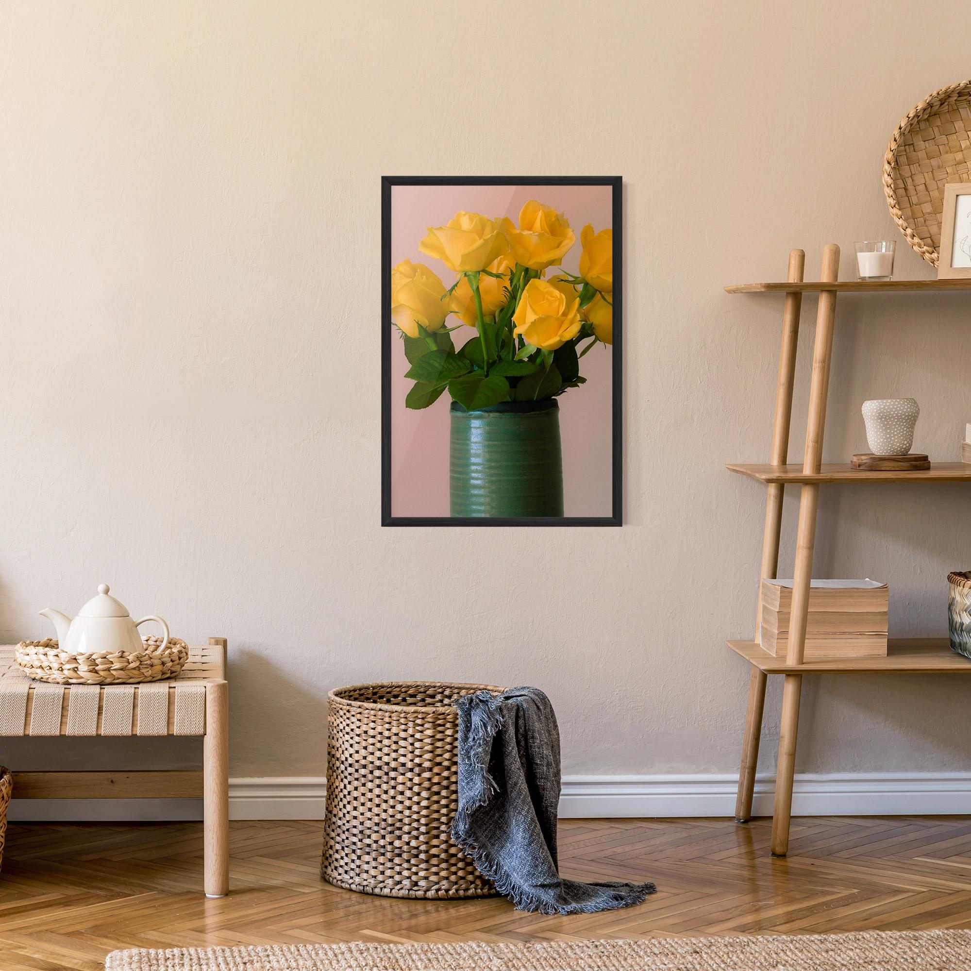 Gerahmte Poster Yellow Roses Vase mockup 9