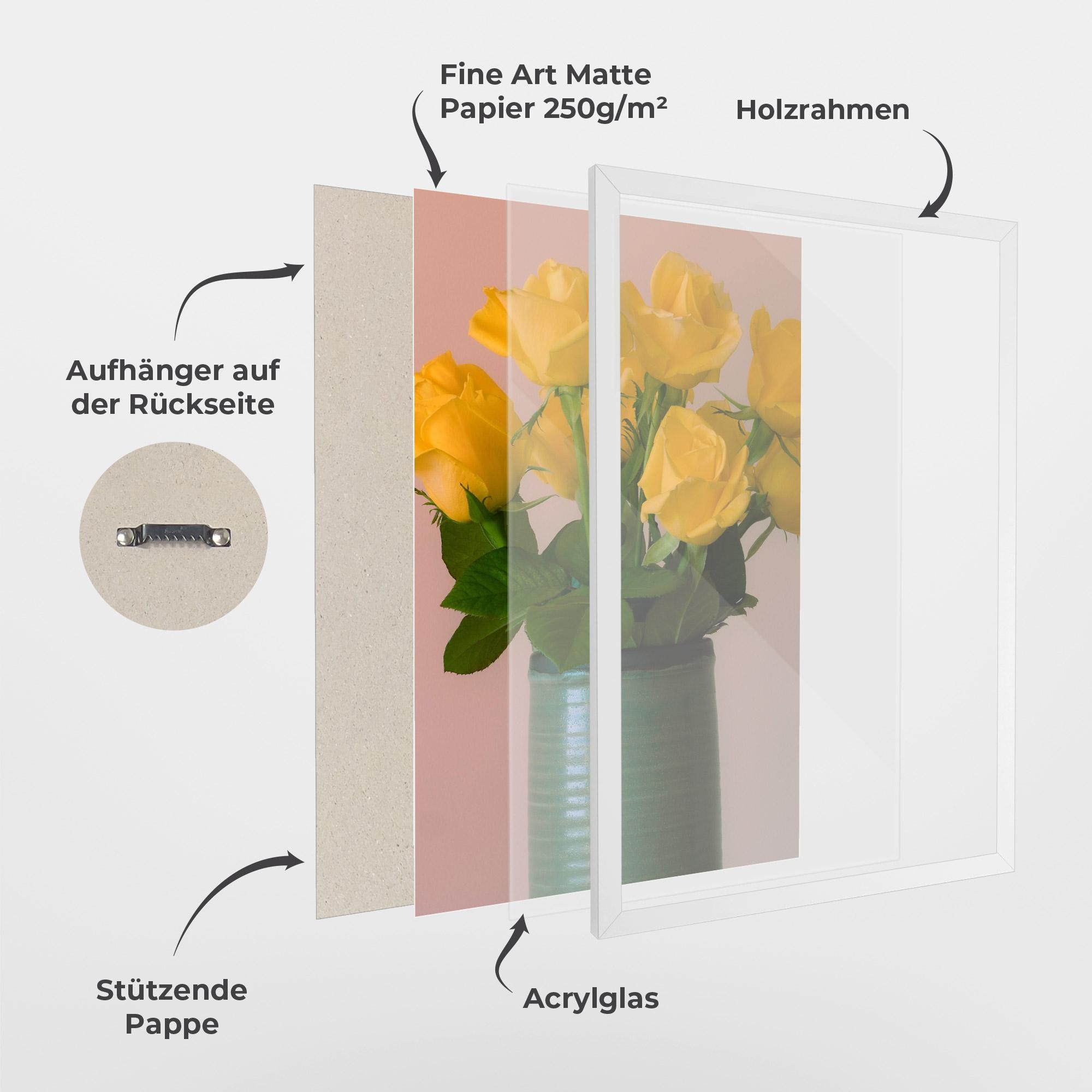 Gerahmte Poster Yellow Roses Vase mockup 1