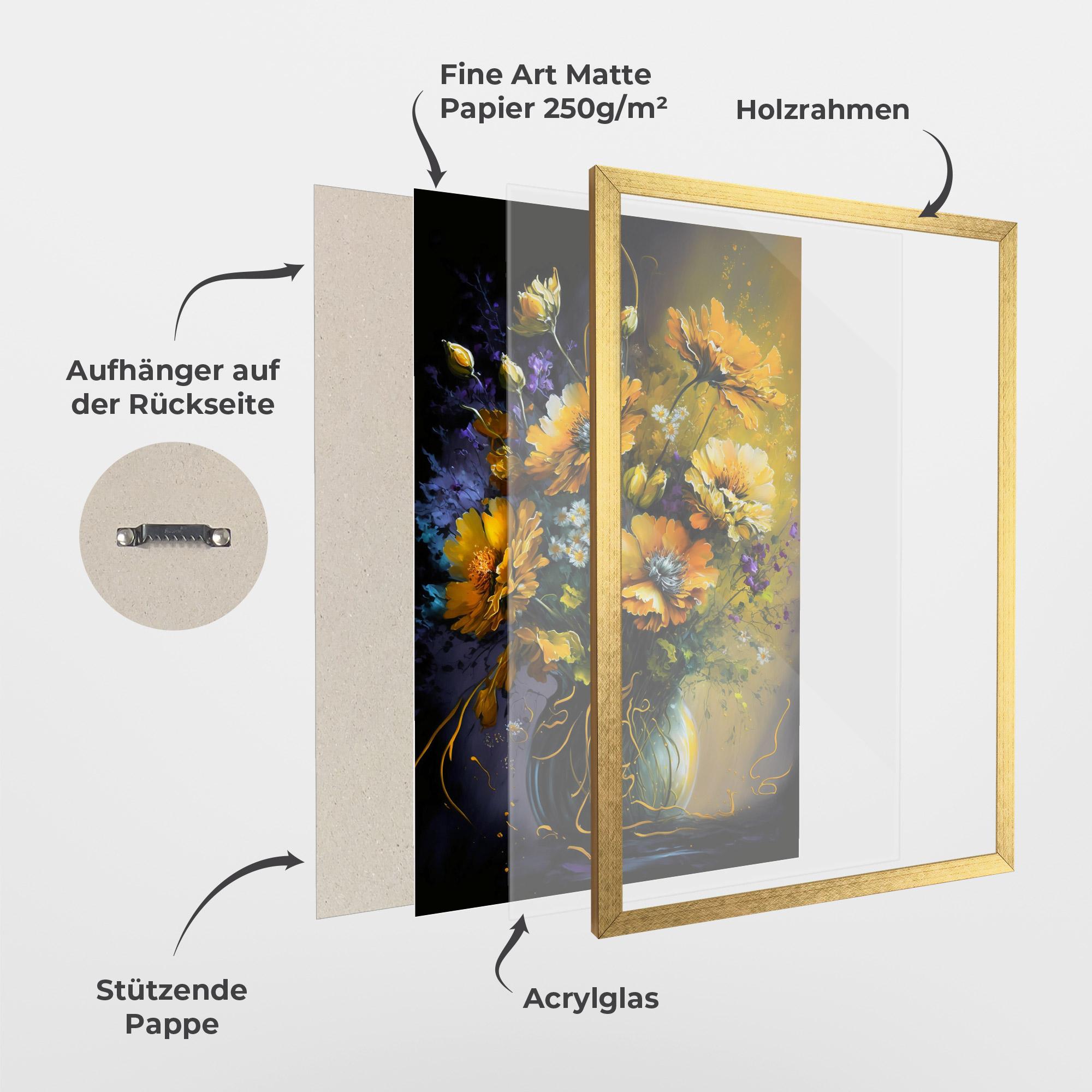 Gerahmte Poster Yellow Flower Art Vase mockup 1