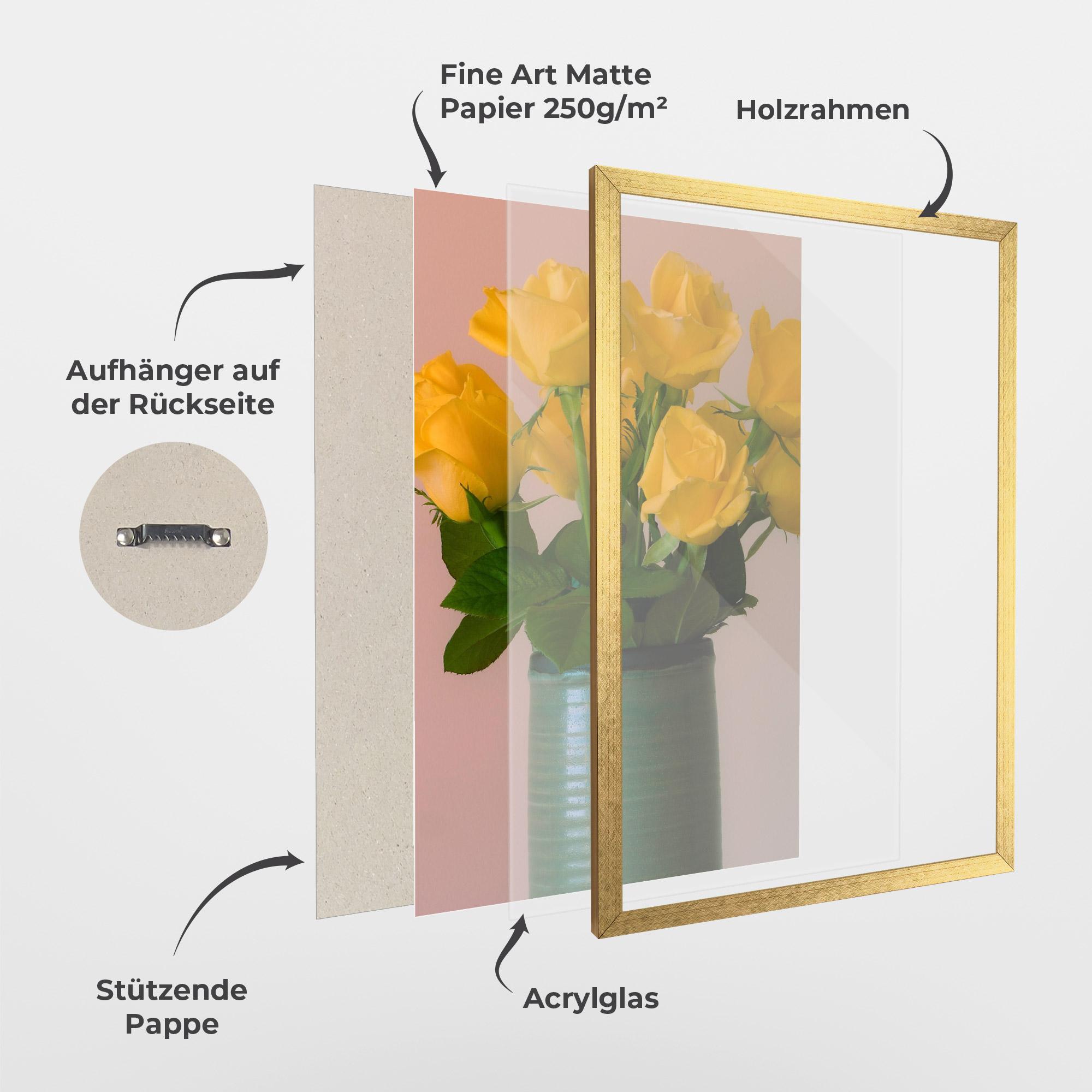 Gerahmte Poster Yellow Roses Vase mockup 1