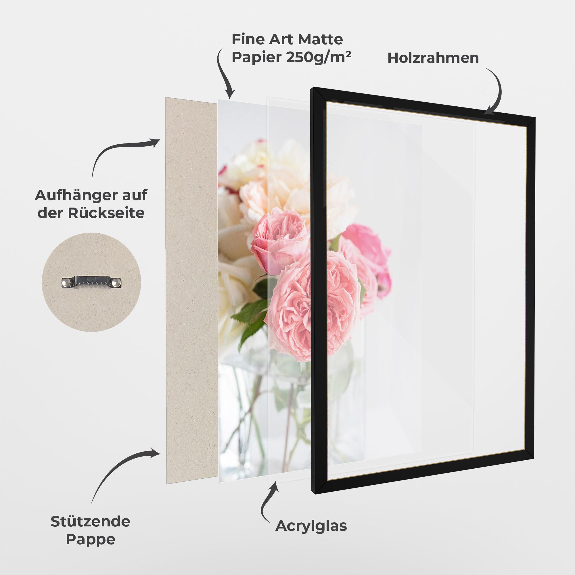 Gerahmte Poster Pink Rose Vase mockup 1