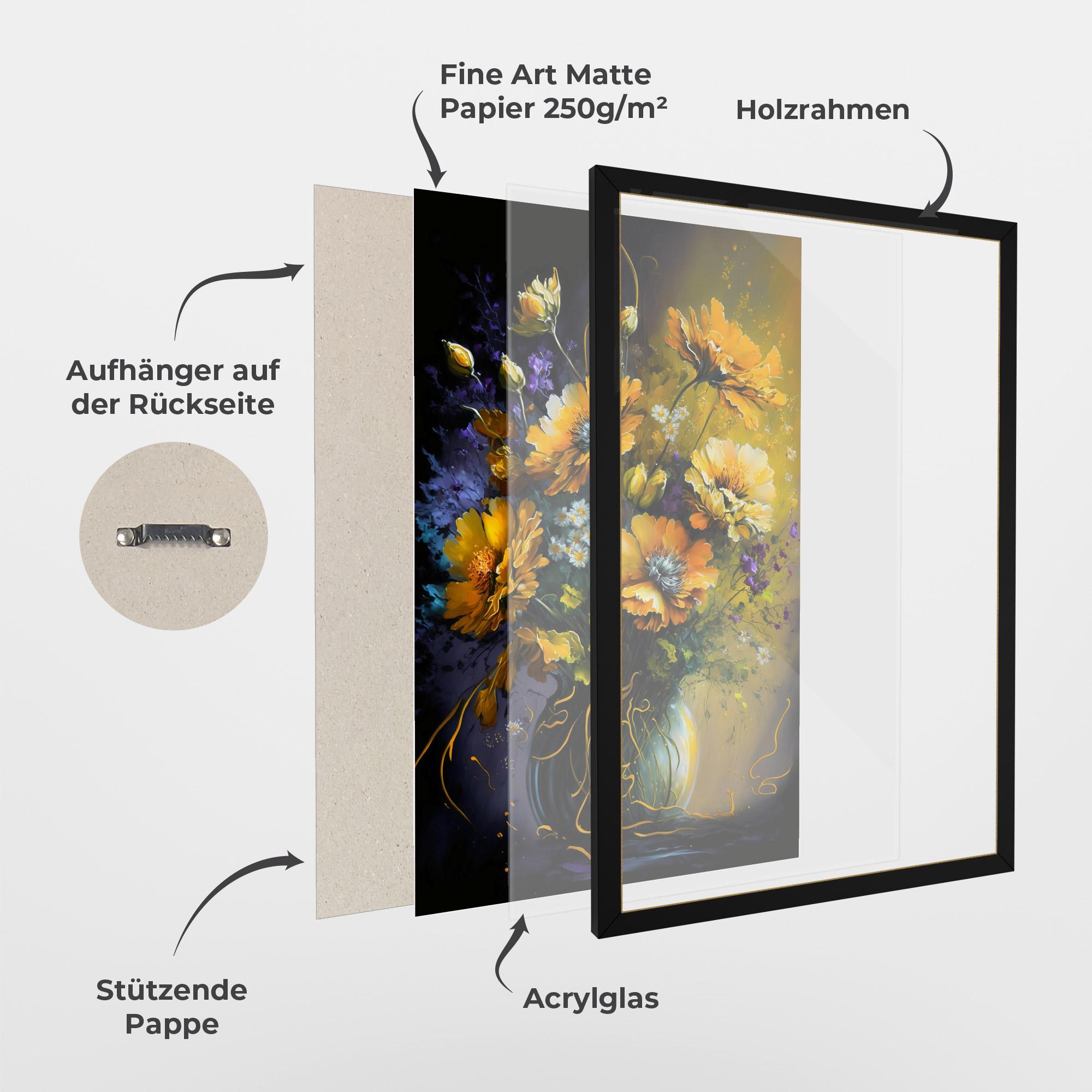 Gerahmte Poster Yellow Flower Art Vase mockup 1